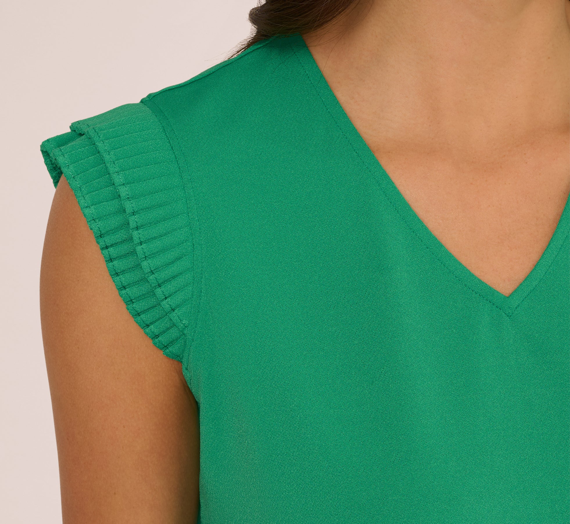 V-Neck Top With Pleated Flutter Sleeves In Simply Green、mySite、solidvoid