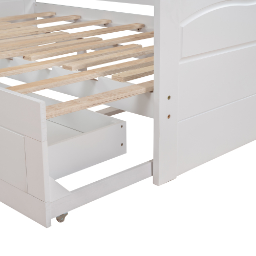 Wooden Daybed with Trundle Bed and Two Storage Drawers , Extendable Bed Daybed,Sofa Bed for Bedroom Living Room,White、、casual