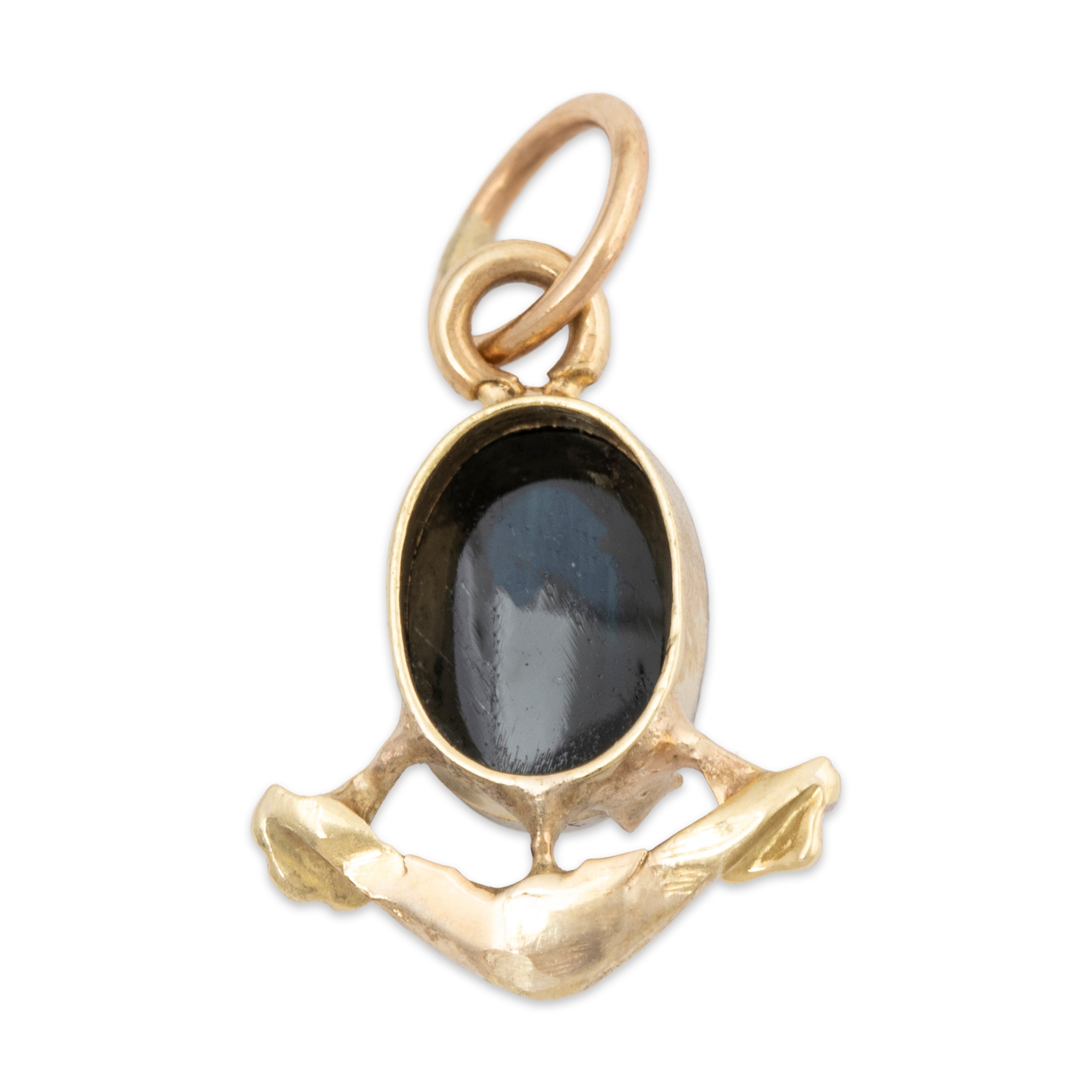 Antique 14k Yellow & White Gold Cabochon Synthetic Sapphire Deco Charm Pendant、mySite、hinf8tx79