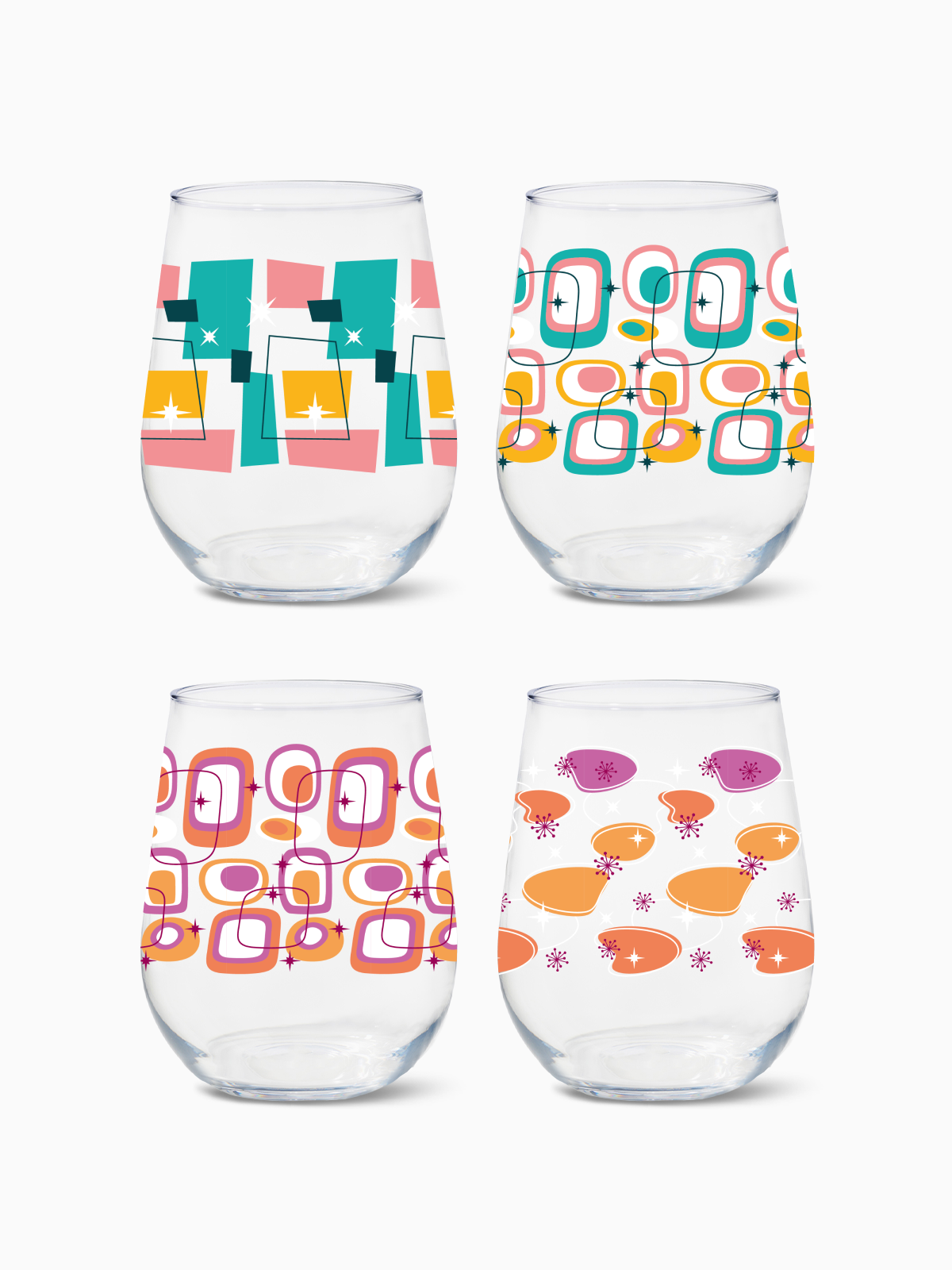 Mid-Century Retro Pattern - RESERVE 16oz Stemless Wine Tritan Copolyester Glass、mySite、camillekostekn