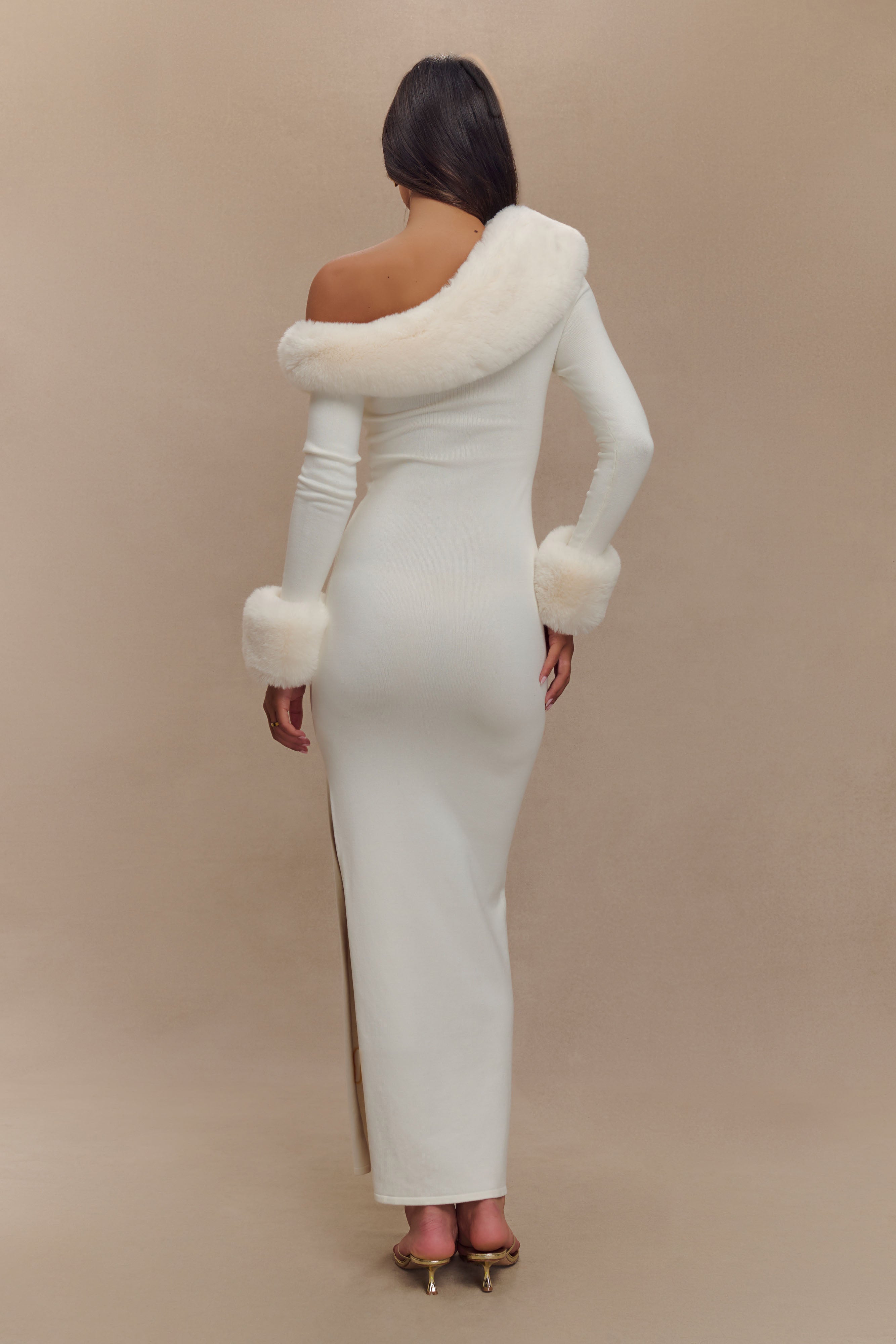 Karleigh Faux Fur Knit Maxi Dress - Ivory、mySite、solidvoid