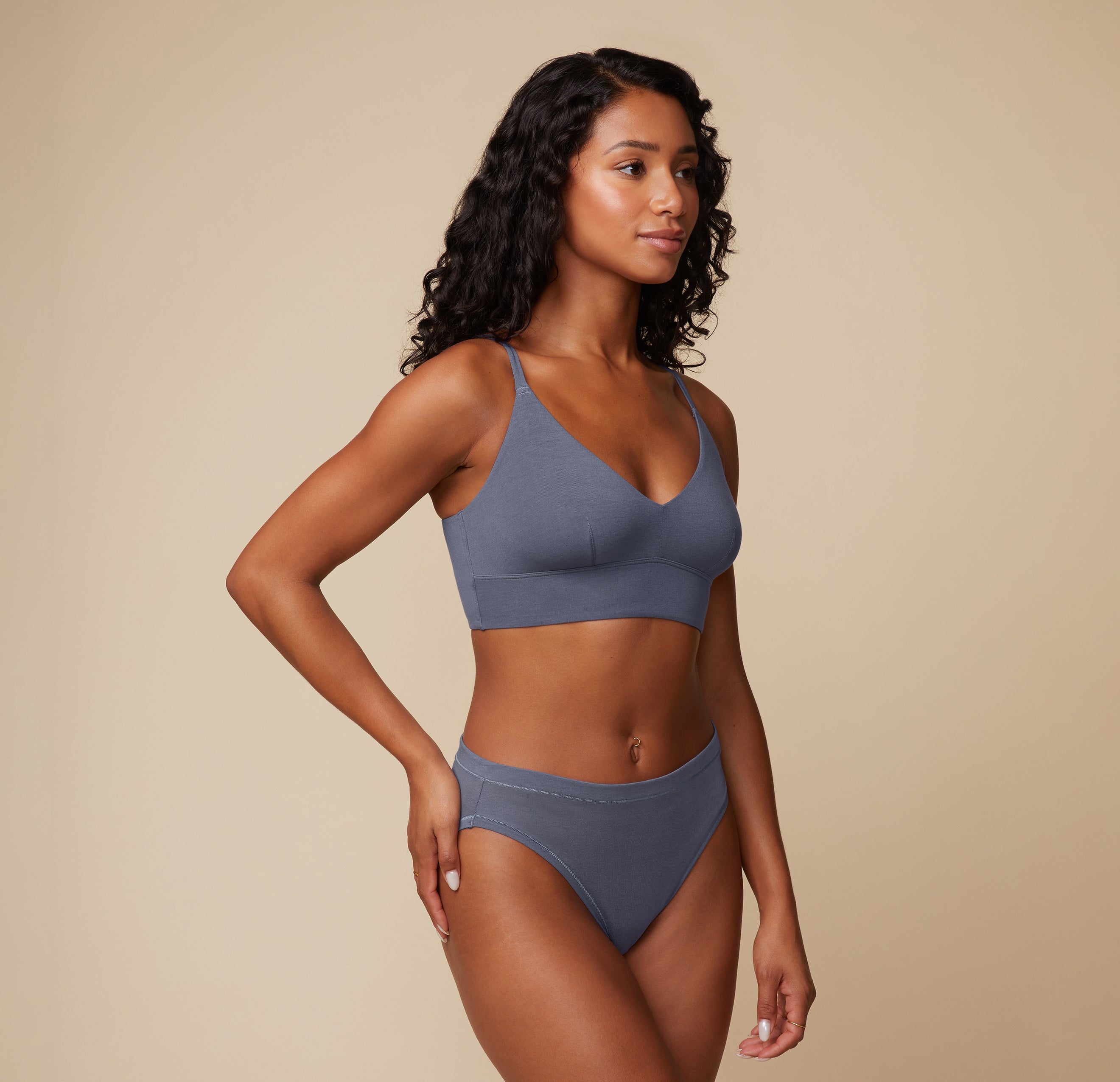 Cloud Cotton V-Neck Bralette - Slate、mySite、bengalsvssteelers