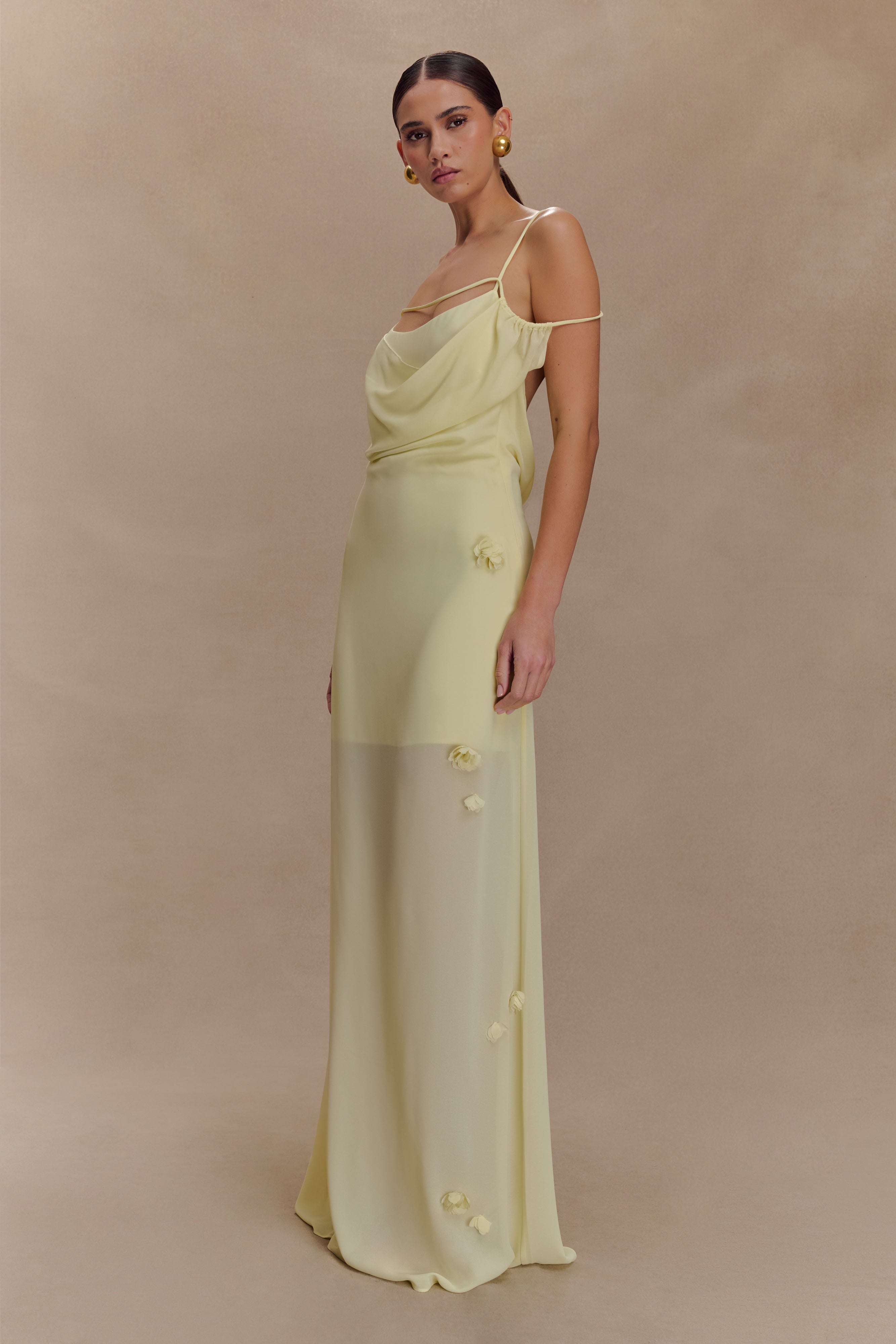Rosalie Floral Chiffon Maxi Dress - Pastel Lemon、mySite、solidvoid