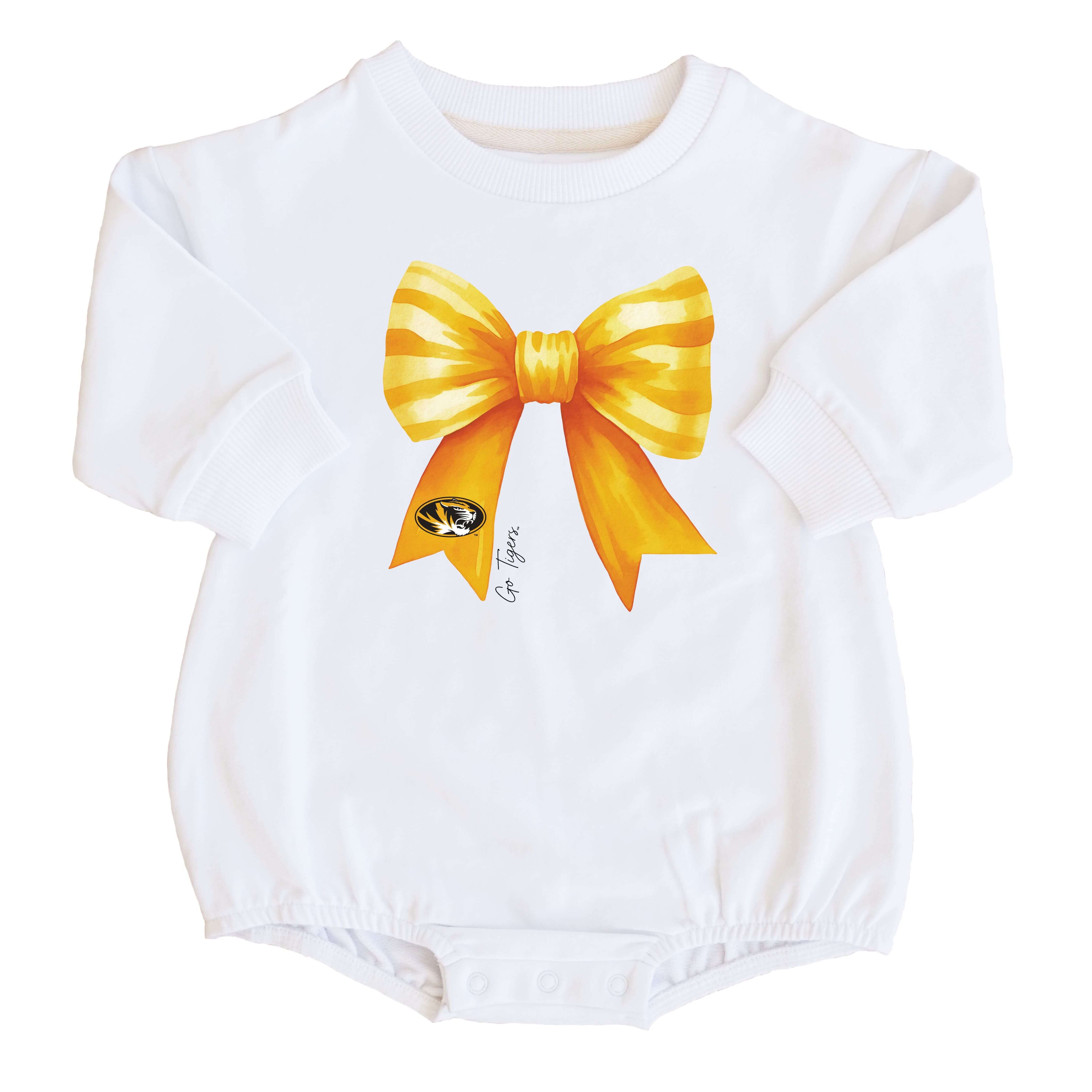  University of Missouri | Footballs & Bows Graphic Sweatshirt Bubble Romper、mySite、layawaytickets
