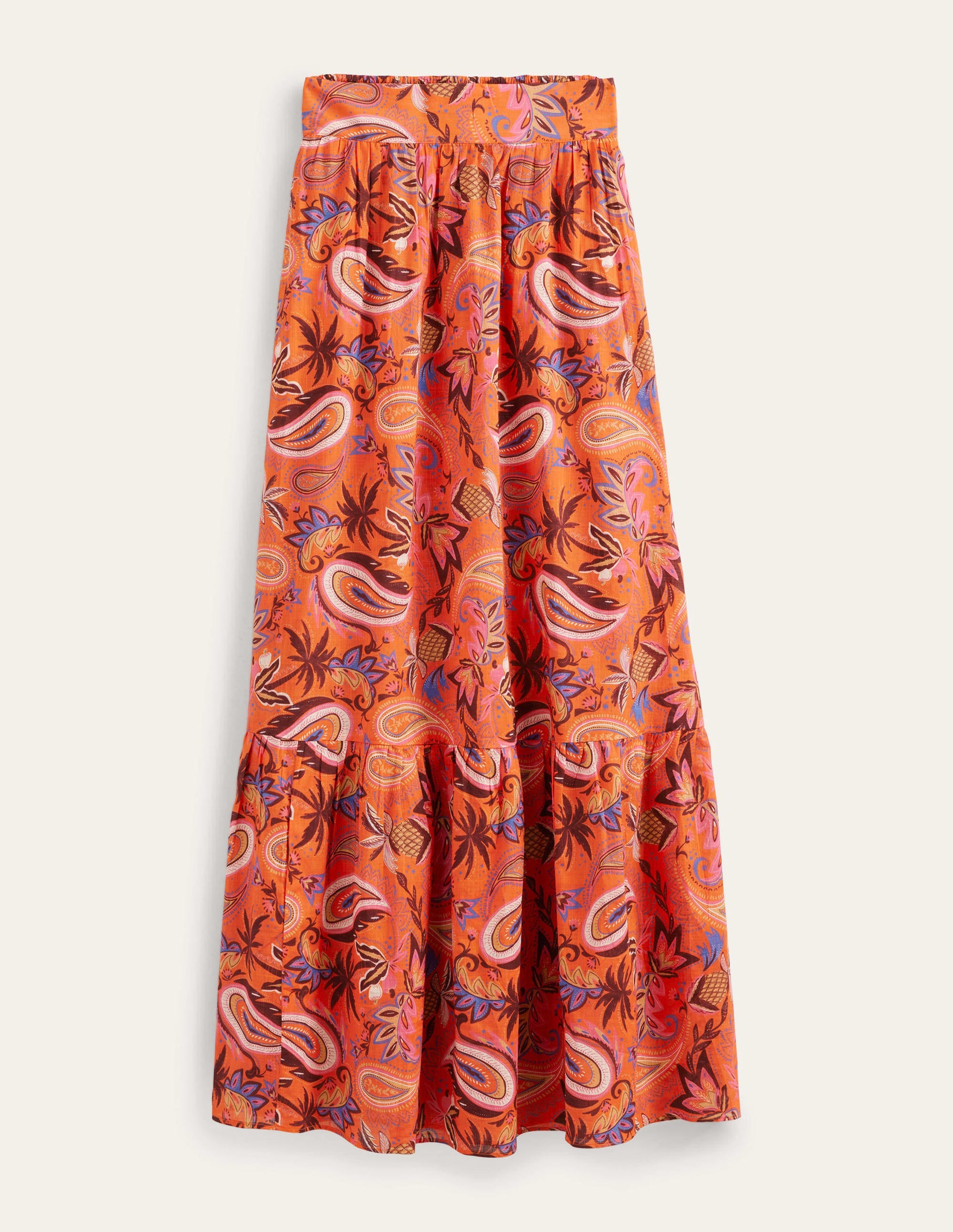  Tiered Cotton Maxi Skirt-Coral, Paradise Paisley、mySite、ashleygrahame