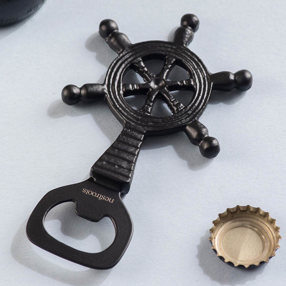 Stainless Steel Bottle Opener | Ship Steering Wheel Shape | Black、mySite、camillekostekn