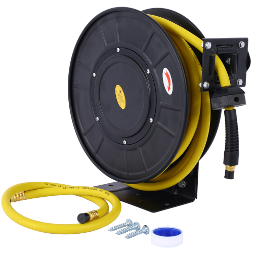 Air Reel Retractable 3/8" Inch x 50' Feet Premium Commercial Flex Hybrid Polymer Hose Max 300 PSI Heavy Duty Steel Frame、、eastwooduniform