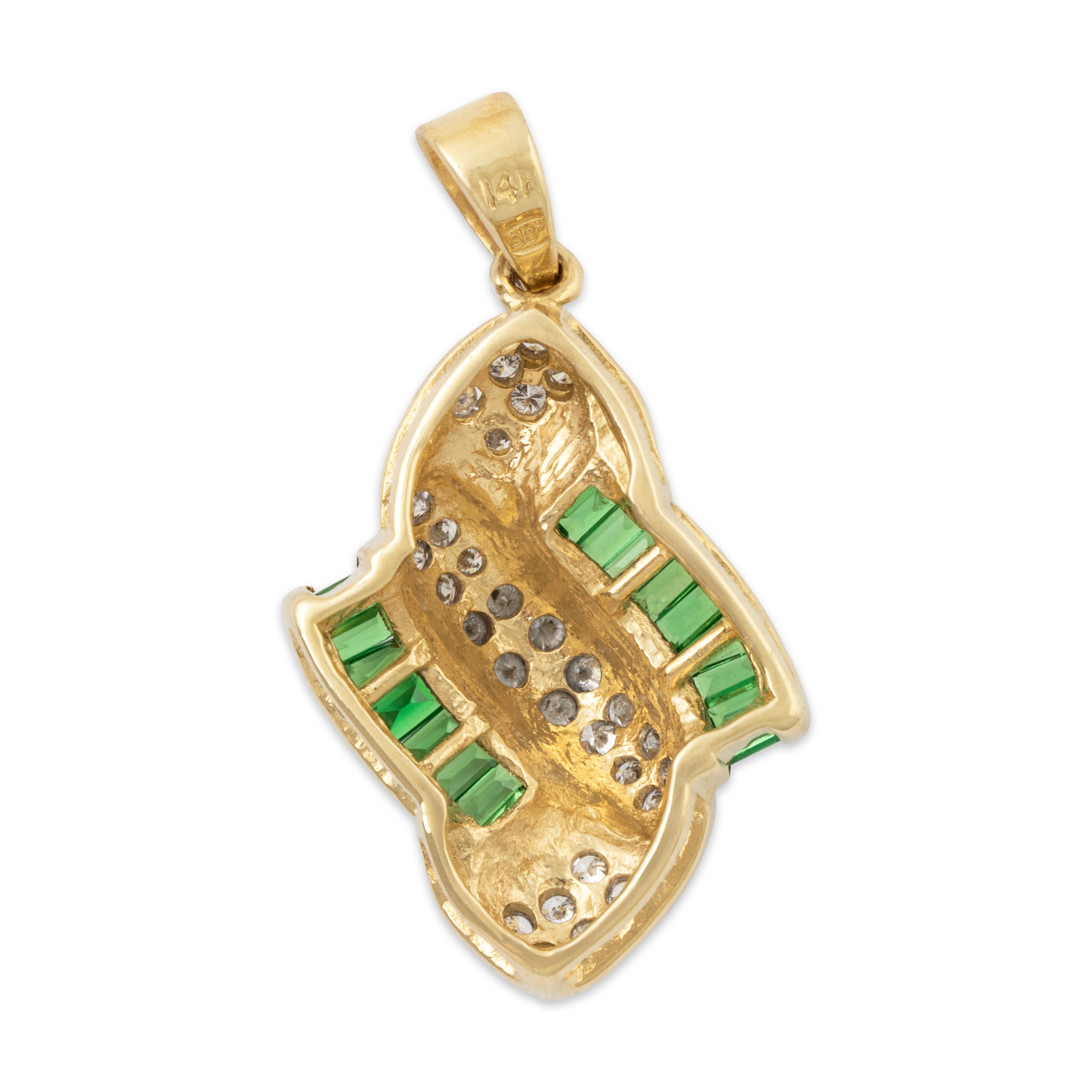 Vintage Large 14k Yellow Gold Chrome Diopside .39cttw Diamond Chic Pendant、mySite、hinf8tx79