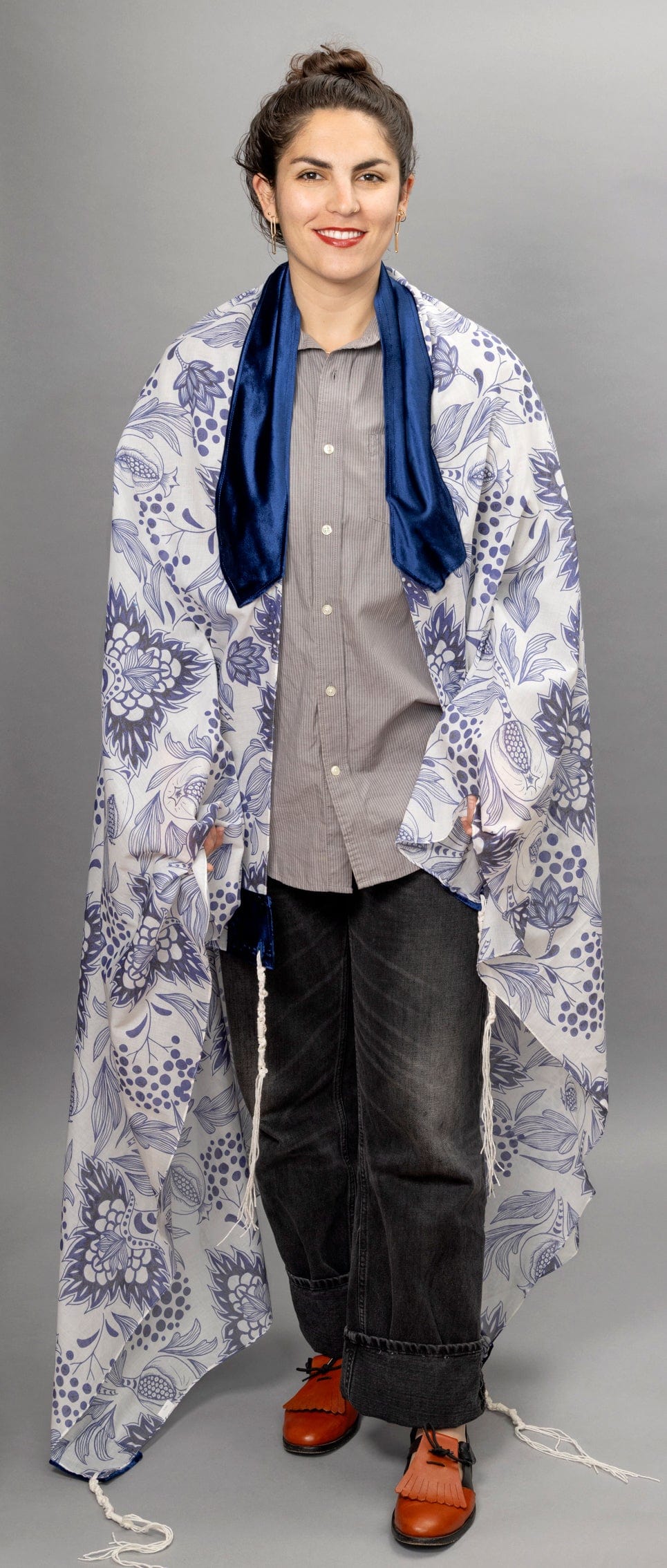 Navy Blue Pomegranates with Cotton Velvet Tallit、mySite、topwebapps