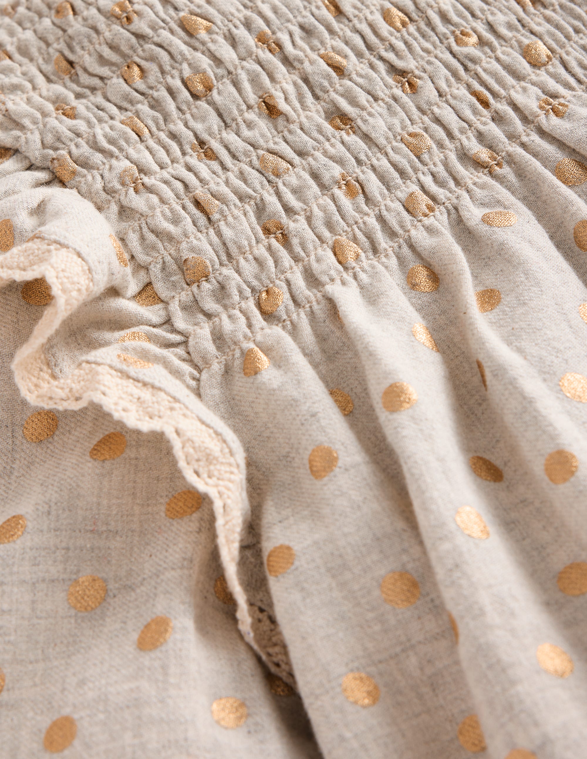  Smocked Ruffle Blouse-Vanilla White Gold Spot、mySite、ashleygrahame