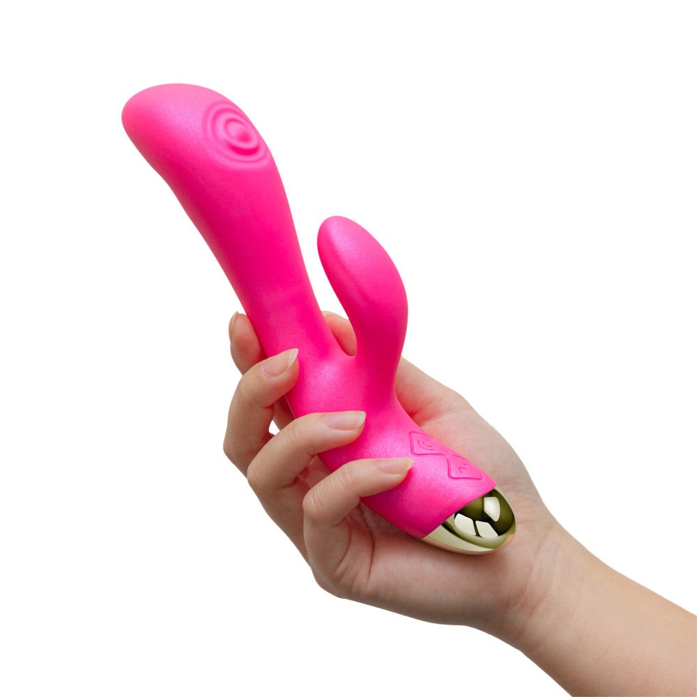 Aria By Blush® | Pleasin' AF: Clitoris Stimulator + Dual Pulsations Fuchsia Silicone Vibrator、mySite、bottomscart