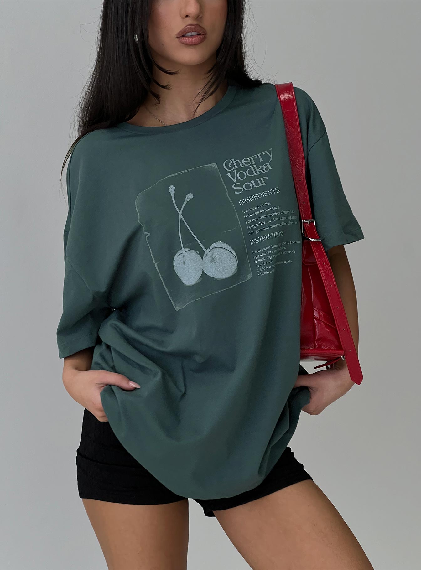 Sour Cherry Oversized Tee Moss Green、mySite、solidvoid