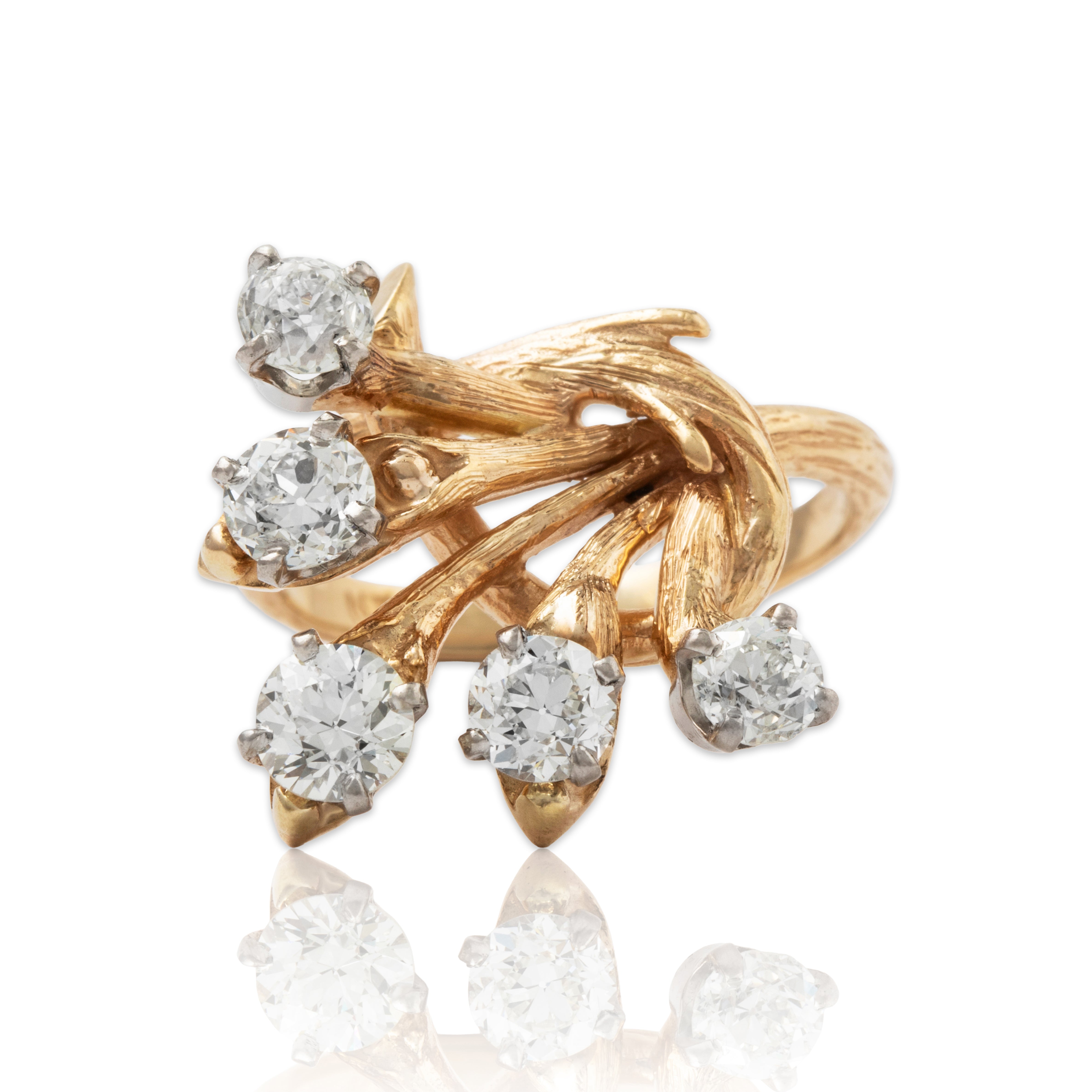 Vintage Spectacular Large 14k Yellow Gold 1.60cttw Old Mine Diamond Ring 6.75、mySite、hinf8tx79