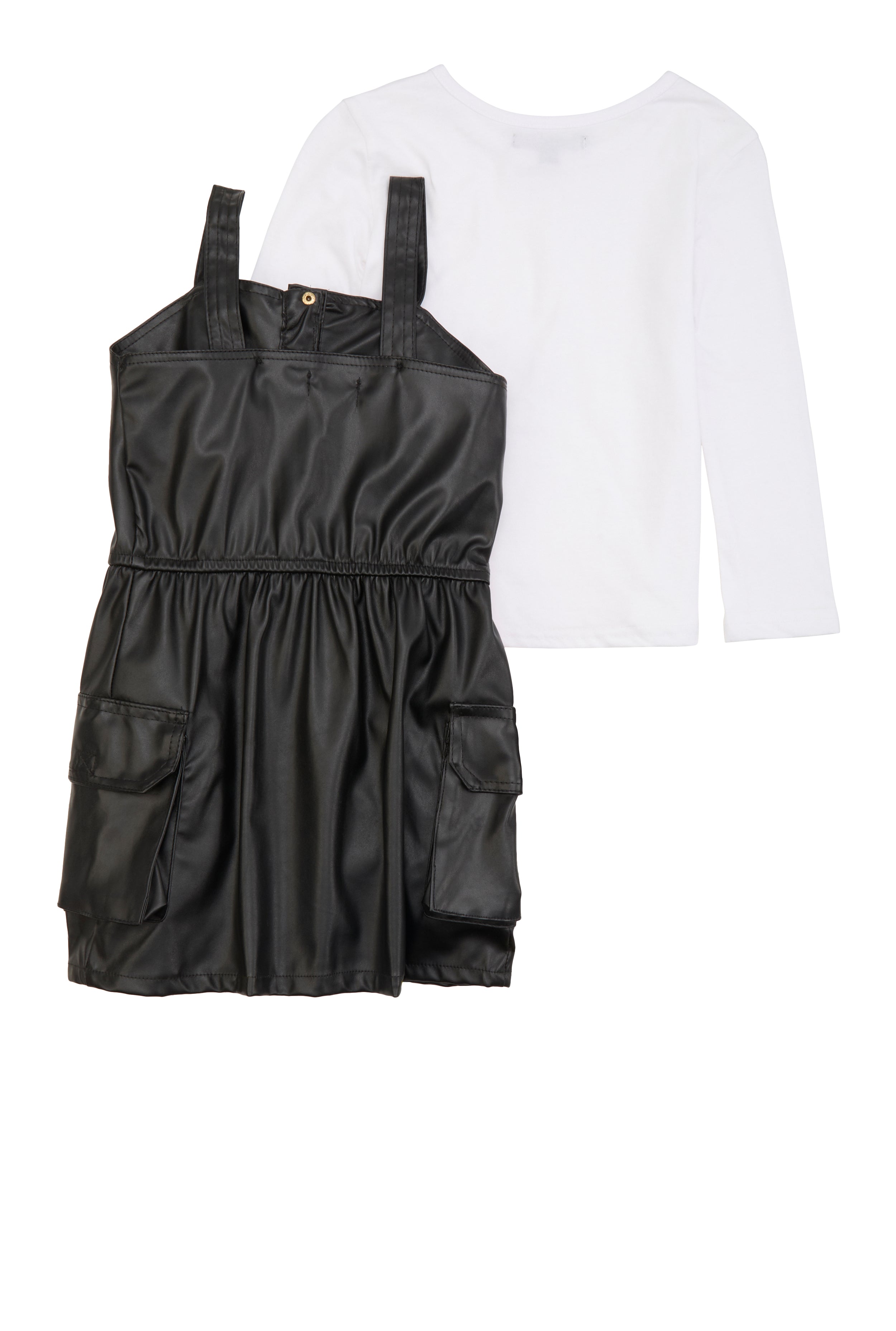 Little Girls Faux Leather Button Front Dress with Tee、mySite、camillekostekn