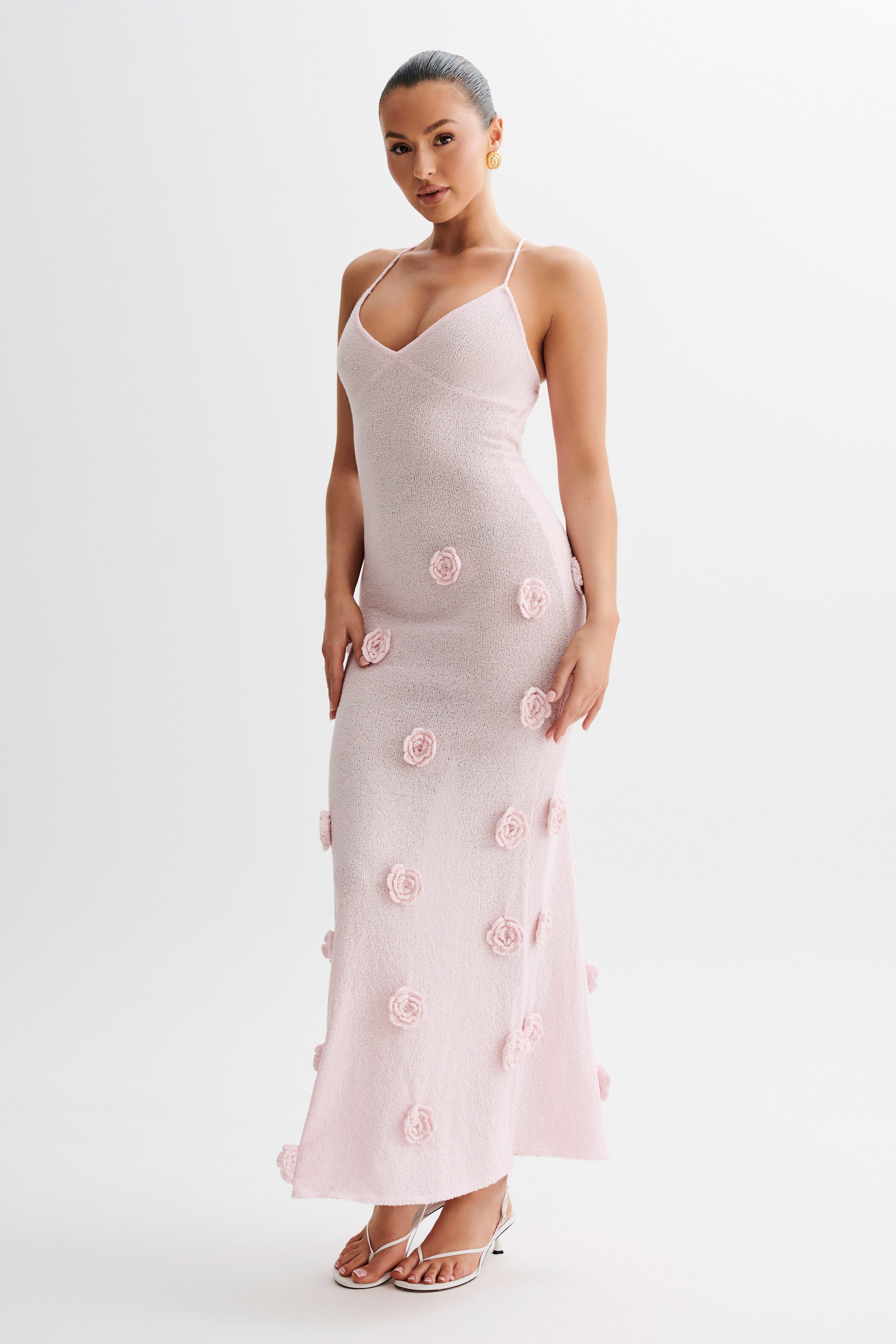 Suki Knit Maxi Dress With Flowers - Baby Pink、mySite、solidvoid