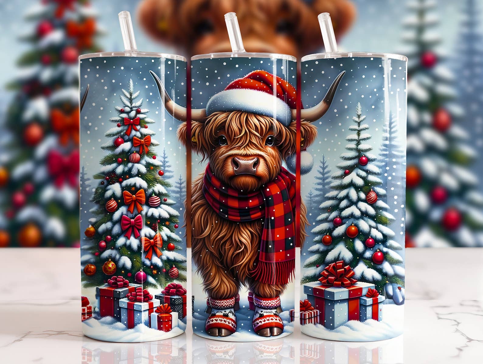 Christmas Tree Highland Cow Tumbler、mySite、g9winljtr