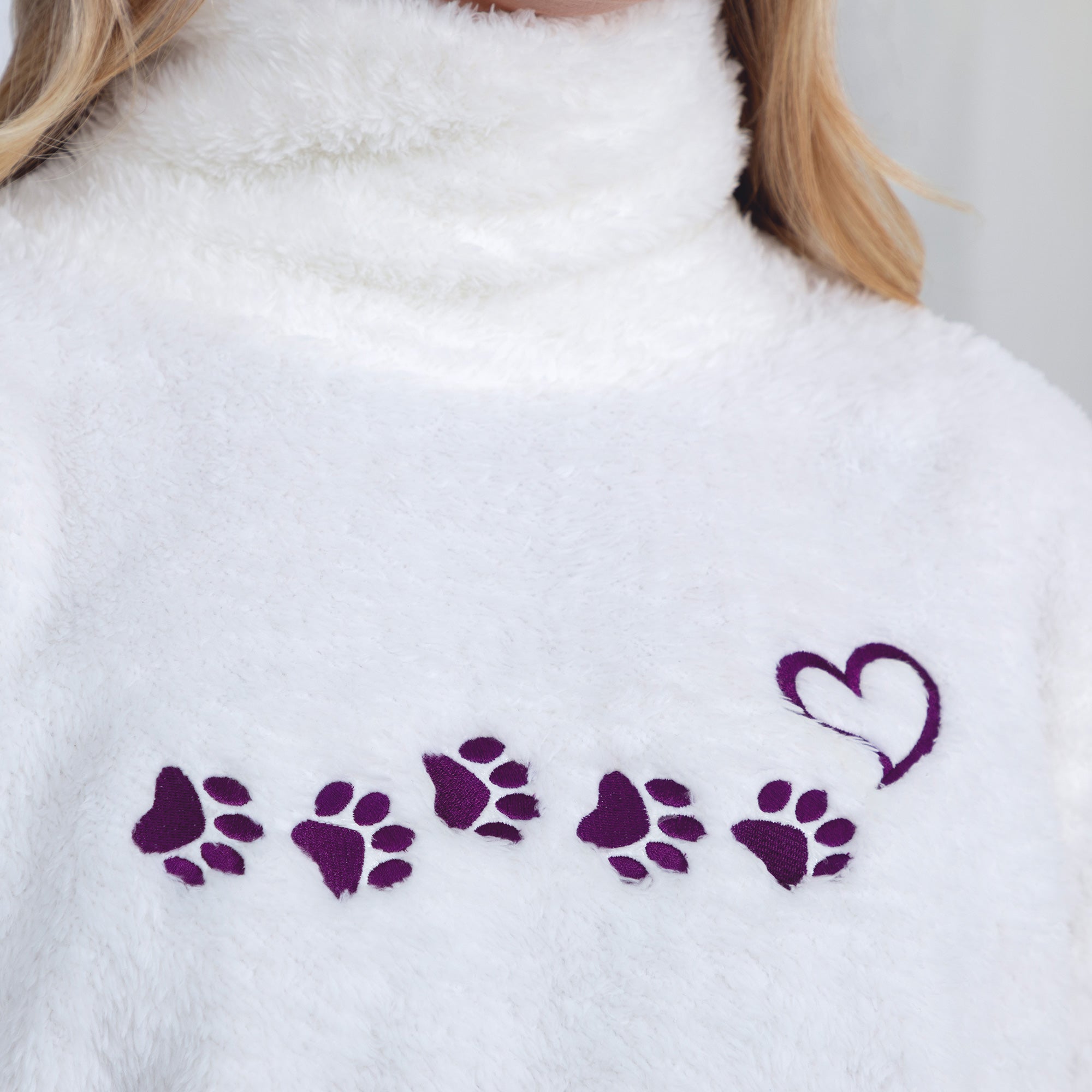 Paw Print Mock Neck Plush Sherpa Fleece Pullover with Thumb Holes、mySite、camillekostekn
