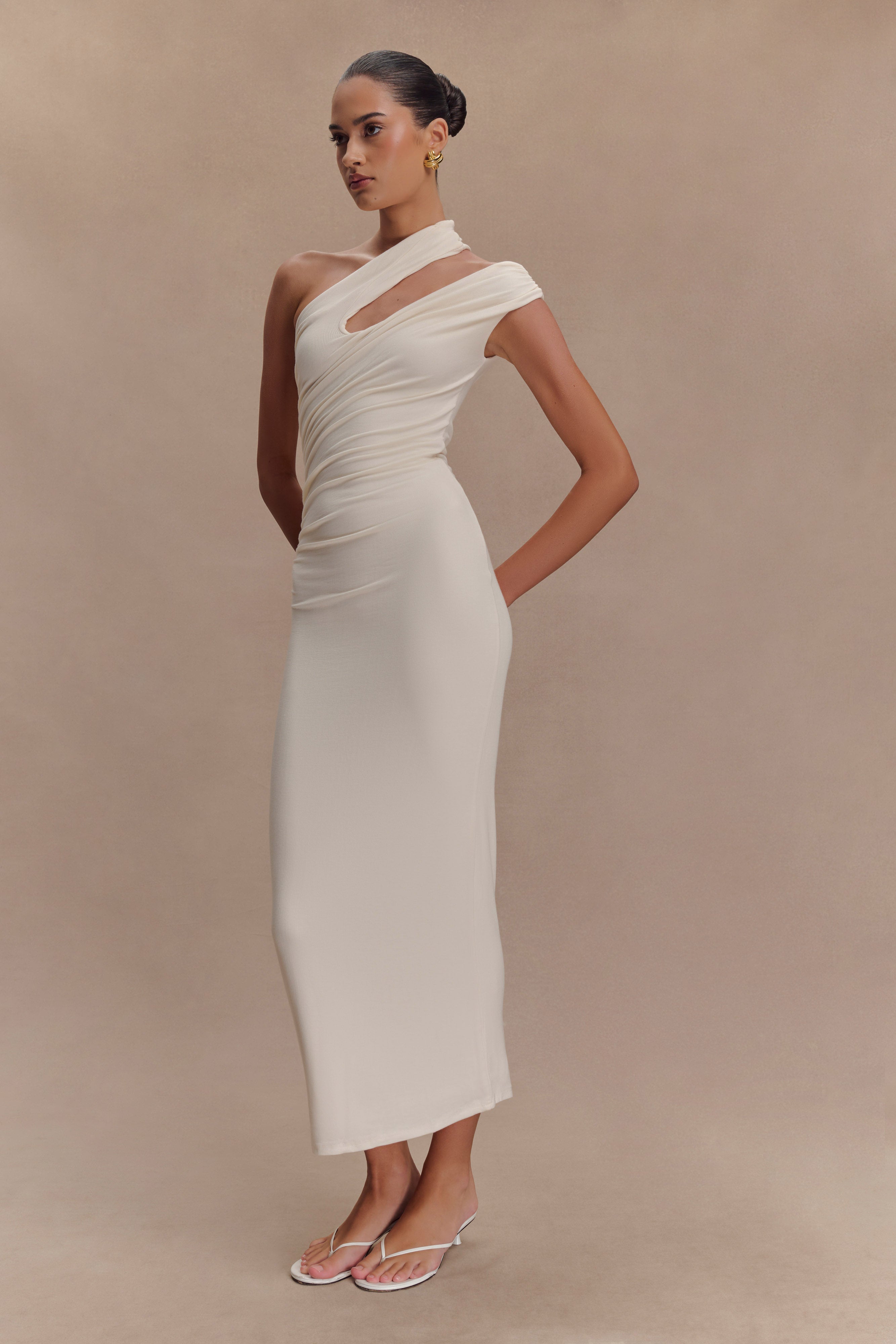Anastasia One Shoulder Modal Midi Dress - Ivory、mySite、solidvoid