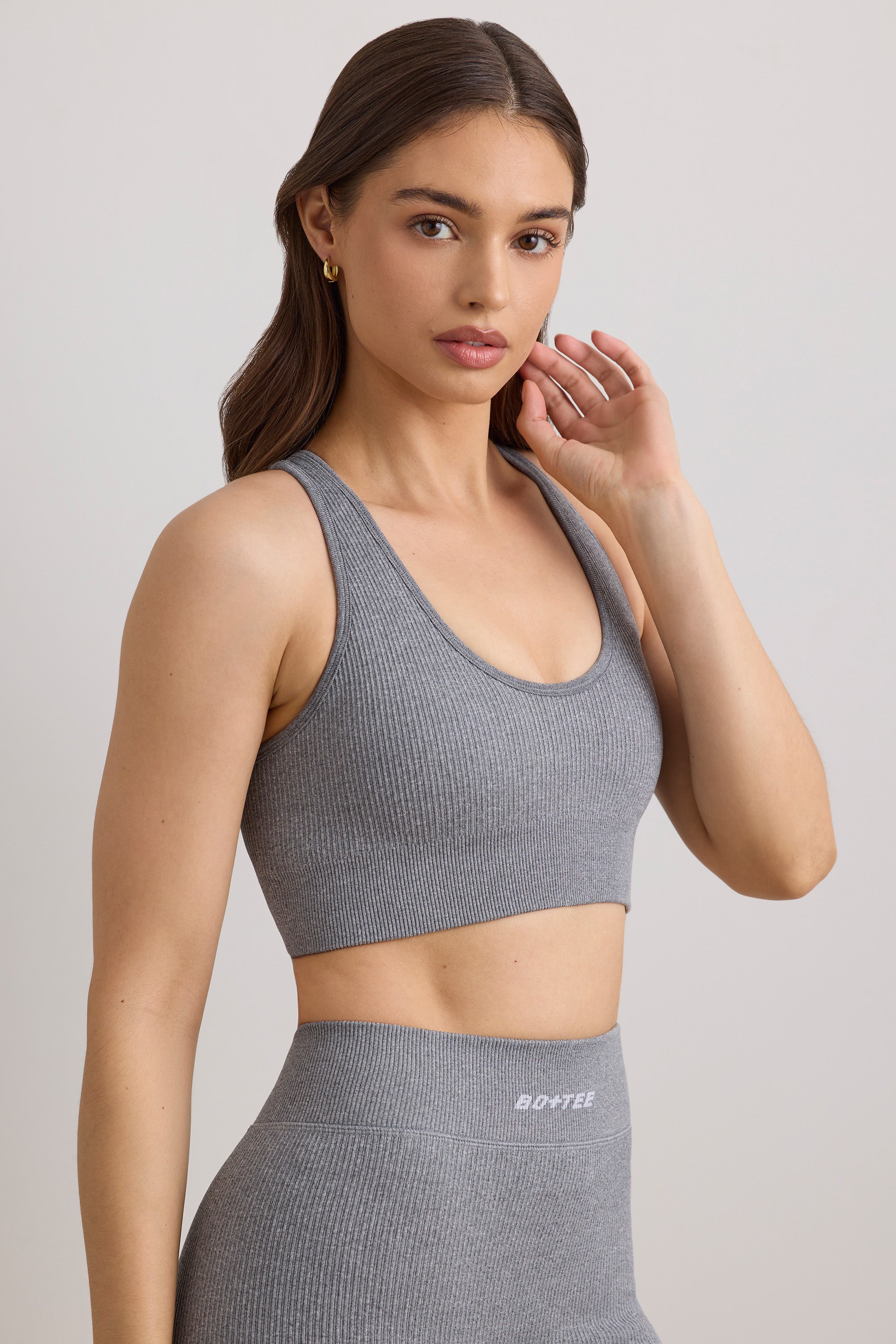 FlexiRib Wide Strap Sports Bra in Grey Melange、mySite、solidvoid