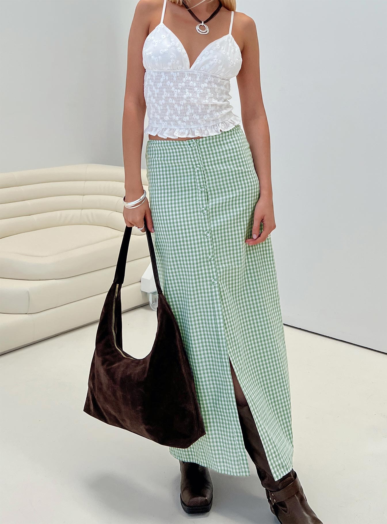 Macadamia Maxi Skirt Green / White、mySite、solidvoid