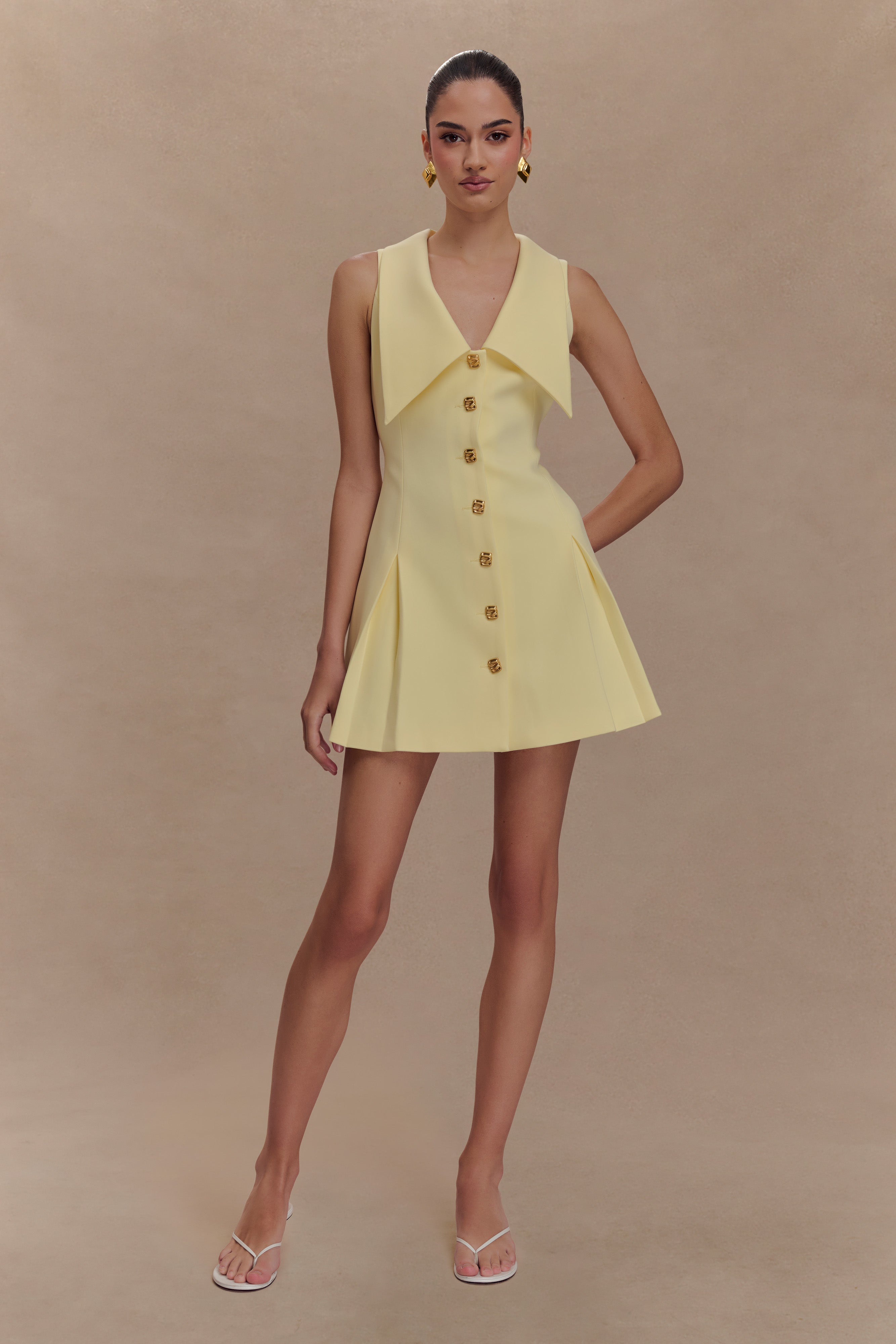 Oli Sleeveless Mini Dress - Lemon、mySite、solidvoid