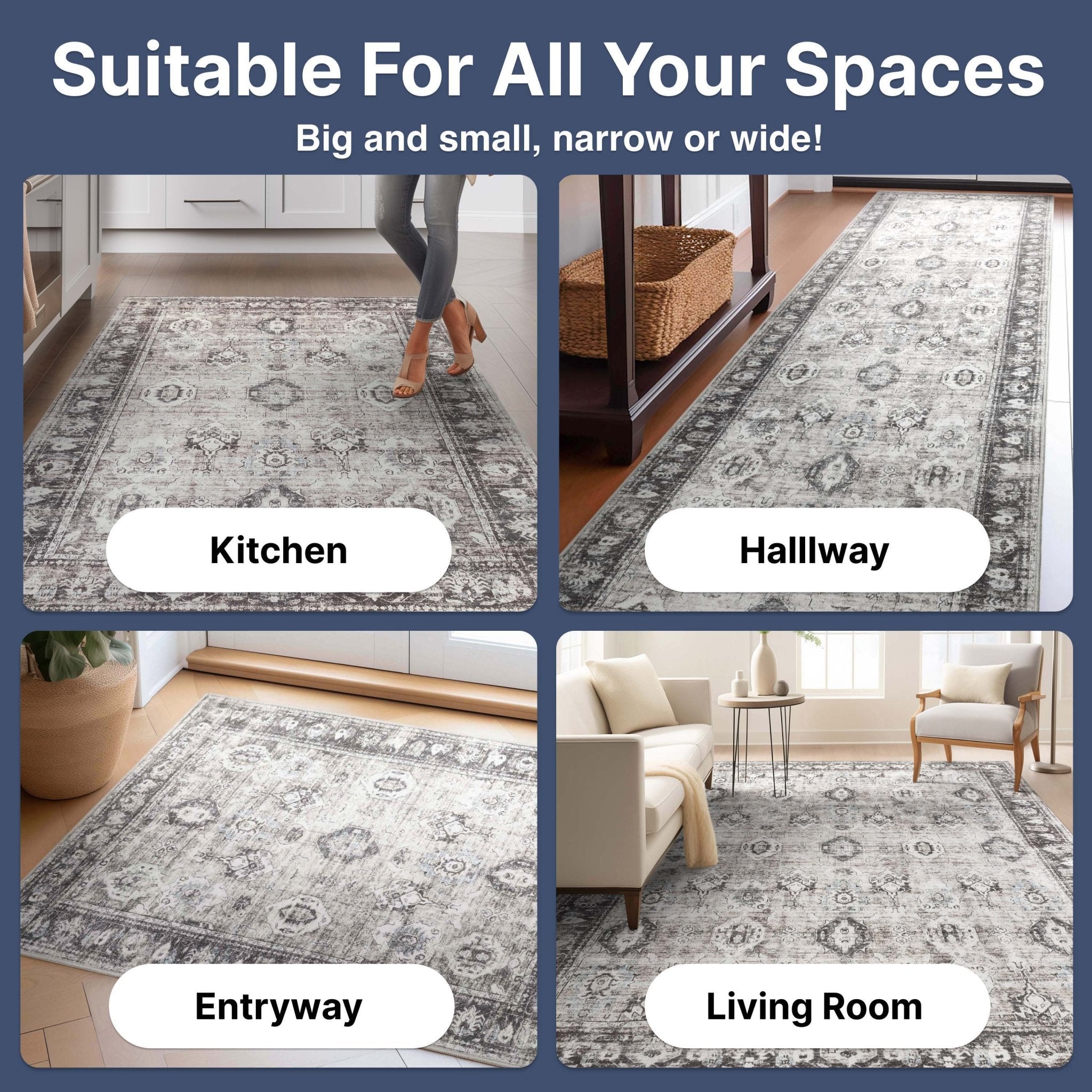 Elle Basics Intrigue Easy-Clean Washable Rug - Durable, Non-Slip, Low-Profile Design for Home Comfort、mySite、gigharbornorthrealestate