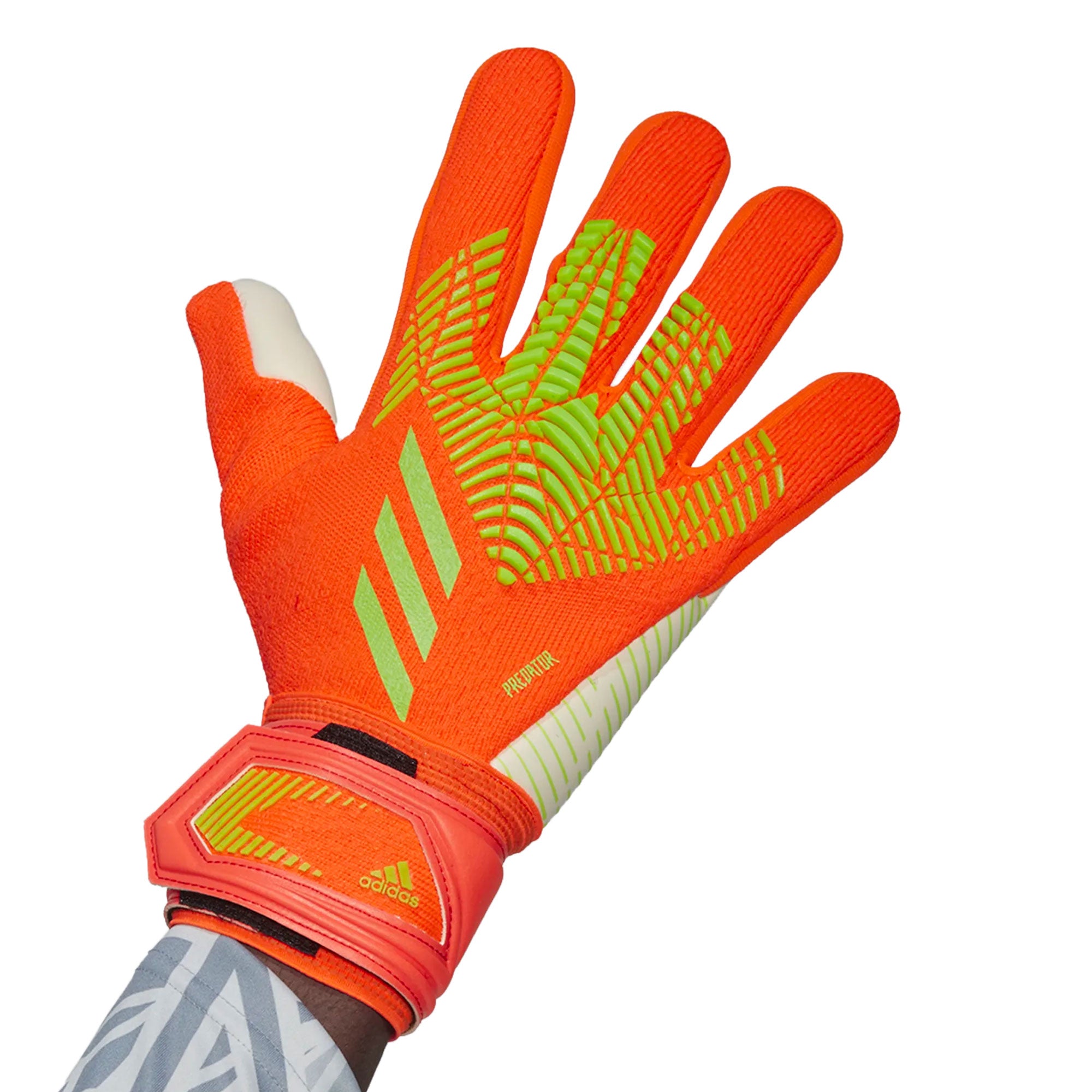 adidas Men's Predator Edge League Fingersave Goalkeeper Gloves Solar Red/Solar Green、mySite、noshort
