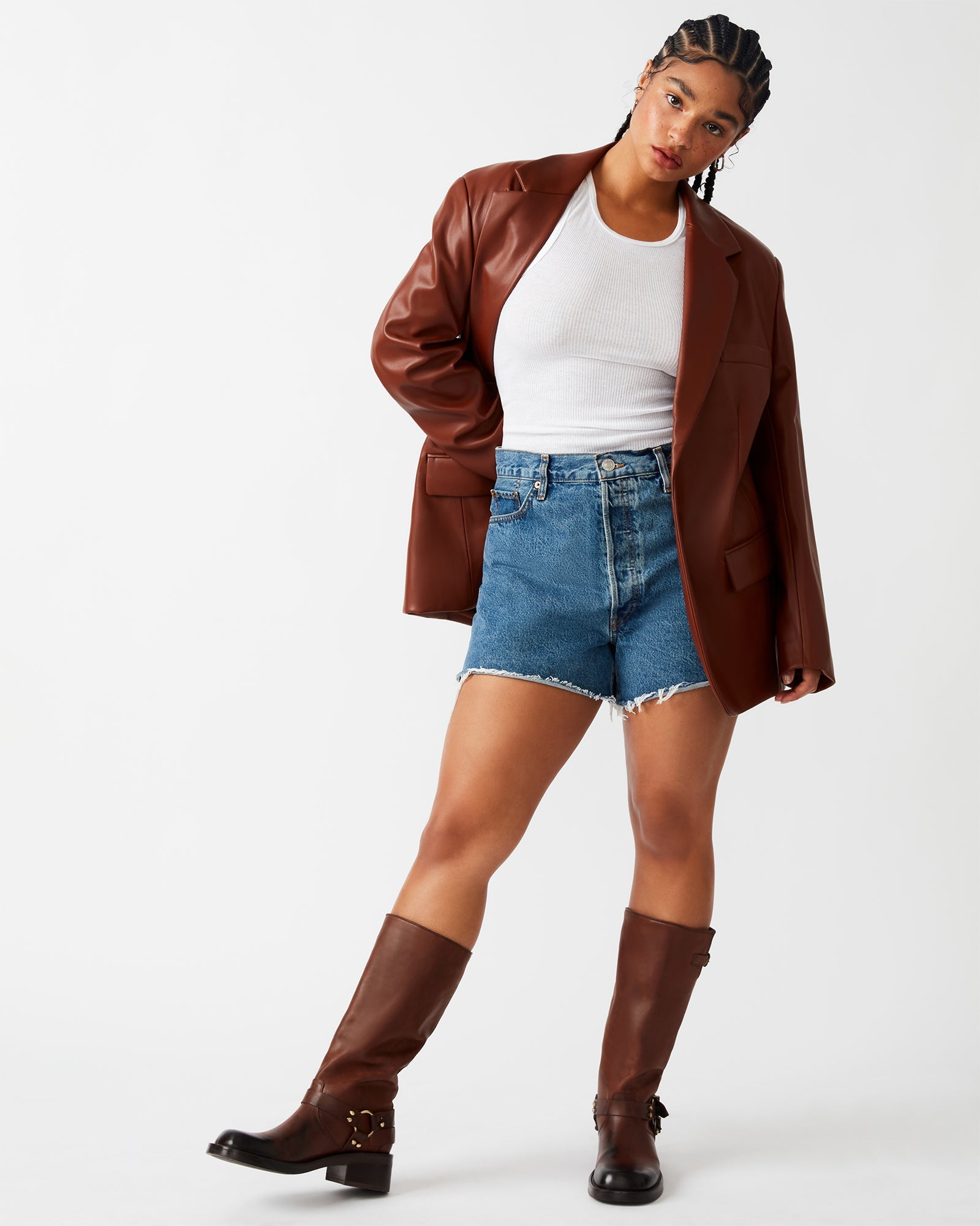 IMAAN FAUX LEATHER BLAZER COGNAC - SM REBOOTED、mySite、gtrtttuynbv