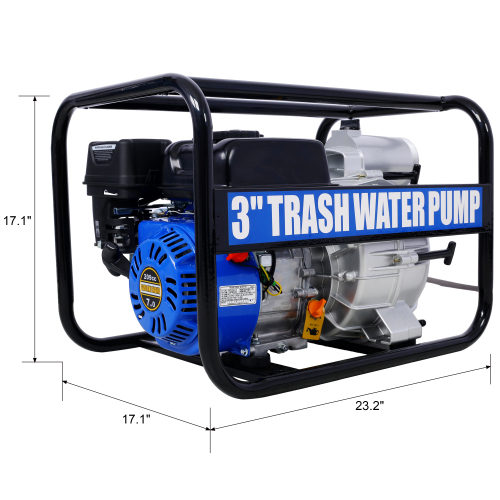 Semi Trash Pump 3 inch, 209cc 7HP 4 stroke OHV ENGINE, Gas Powered Semi Trash Water Pump 50 ft Discharge Hose, 12 ft Suction Hose with Complete Fittings,EPA compliant、、eastwooduniform