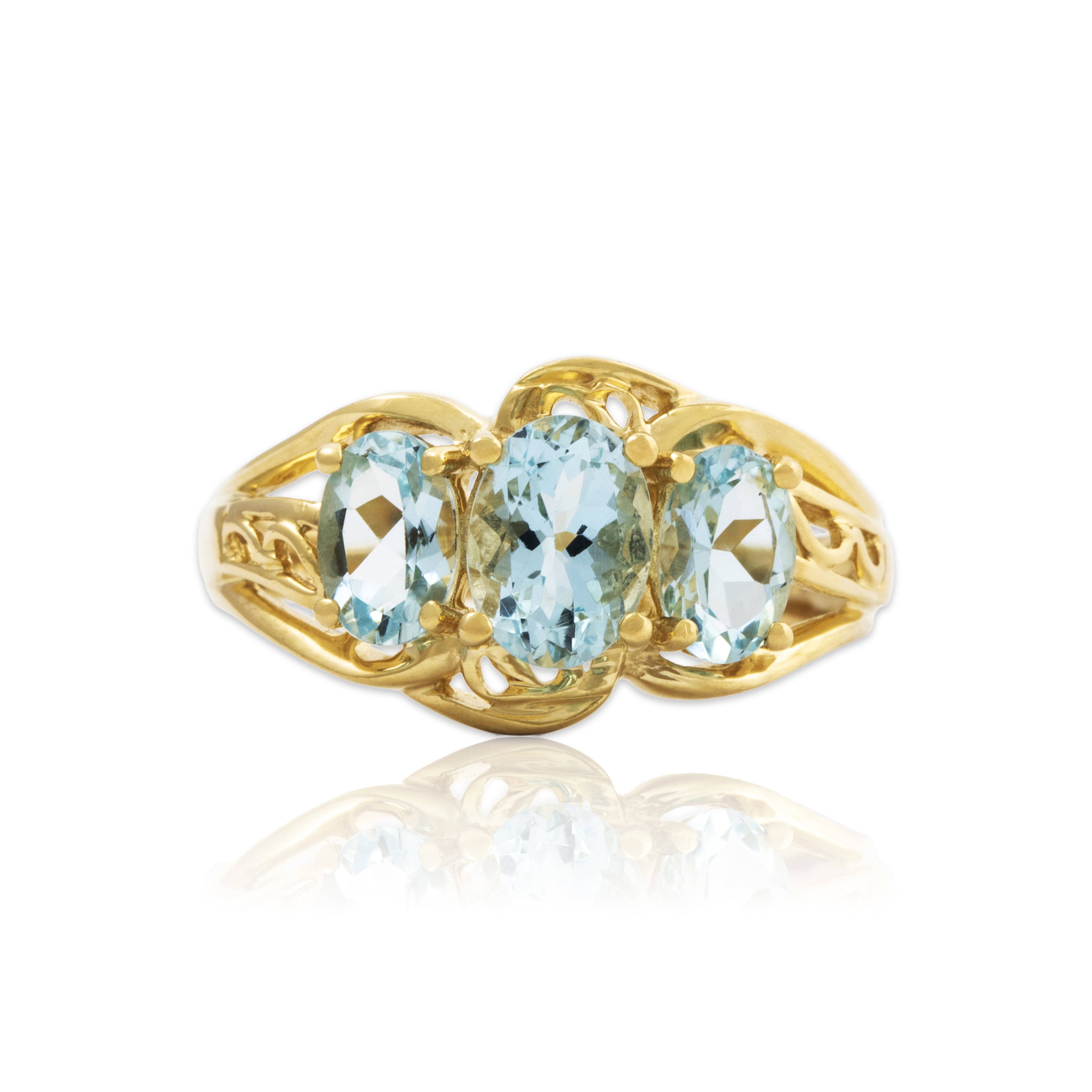 Vintage 14k Yellow Gold 1.3cttw Aquamarine Openwork Oval Trio Ring 6.00、mySite、hinf8tx79