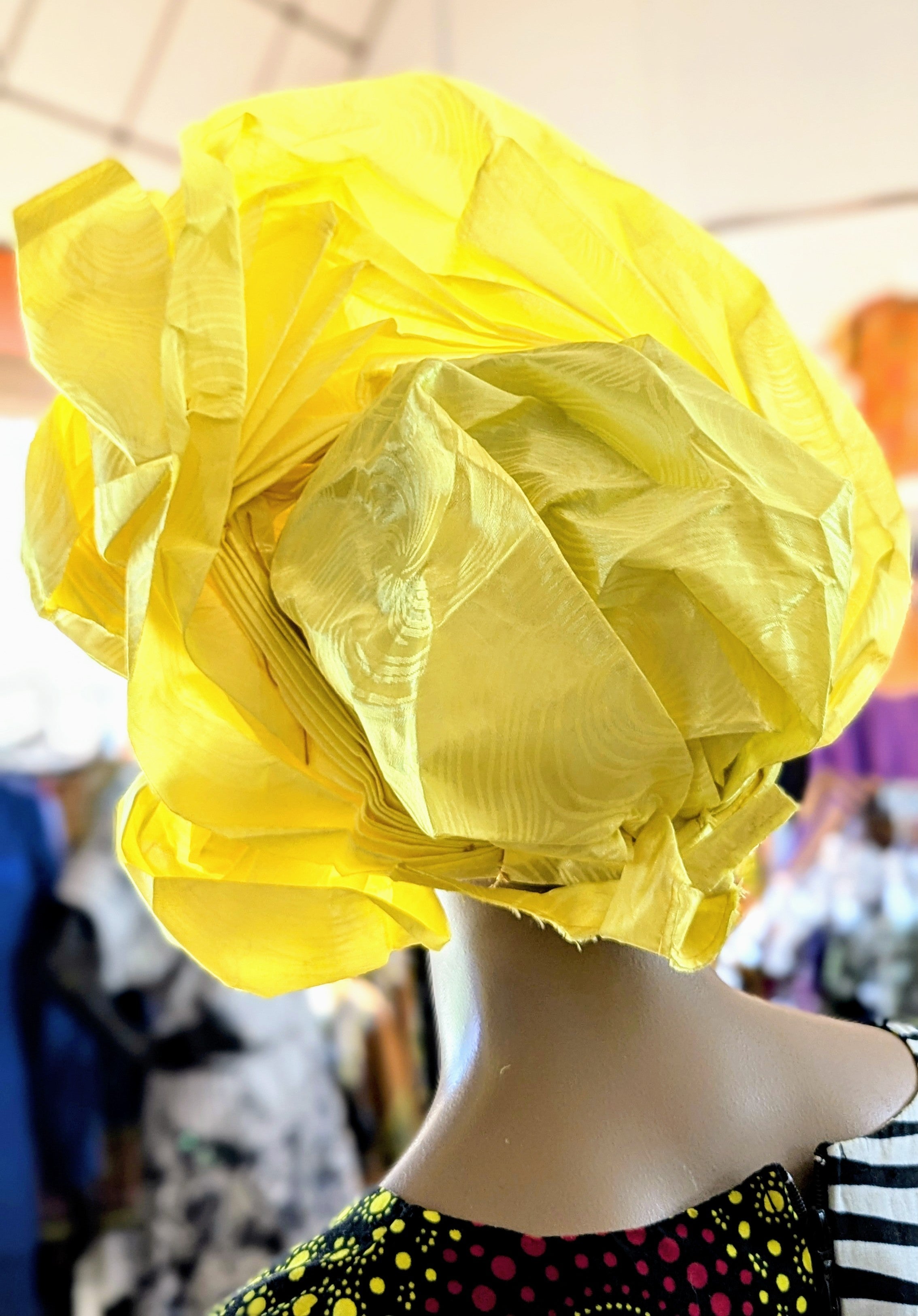 Dupsie's Chinyere Yellow African Autogele Ready Gele Head Wrap Hat DPASGYB49、mySite、solidvoid
