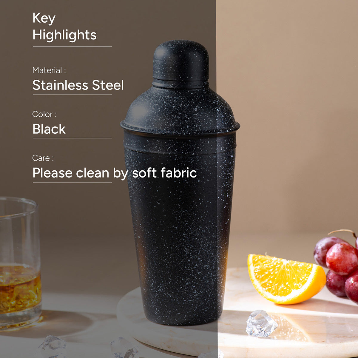 Stainless Steel Mocktail Shaker | Black | 550 ml、mySite、camillekostekn