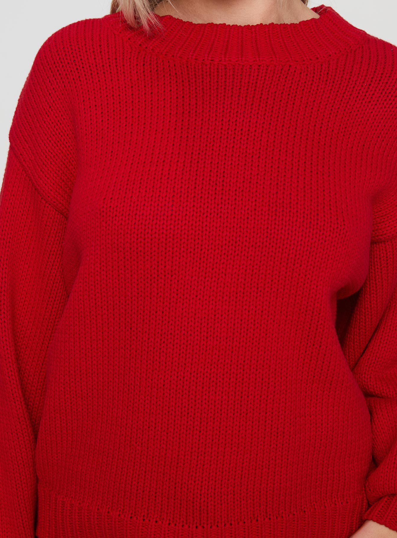 Harmony Balloon Sleeve Knit Sweater Red、mySite、solidvoid