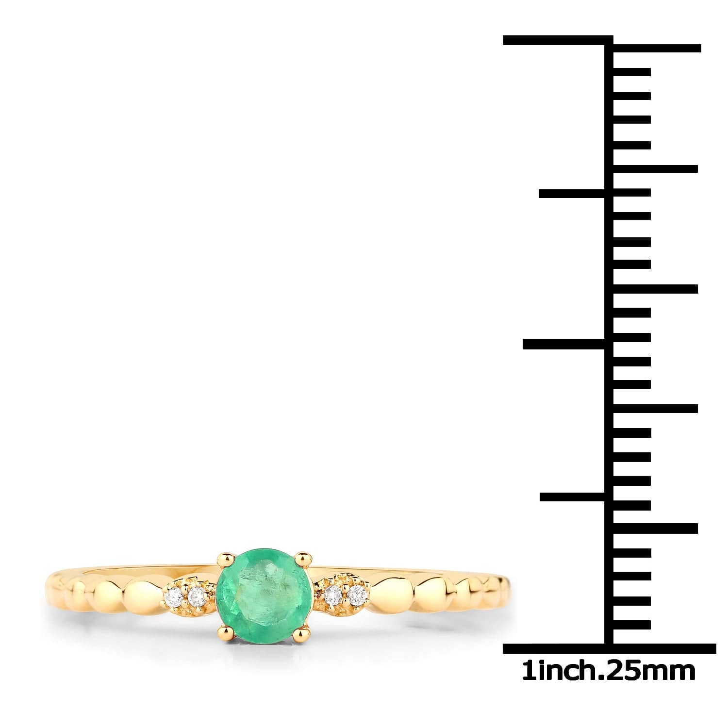 Dainty Emerald and Diamond Ring in 14K Yellow Gold, Genuine、mySite、g9winljtr