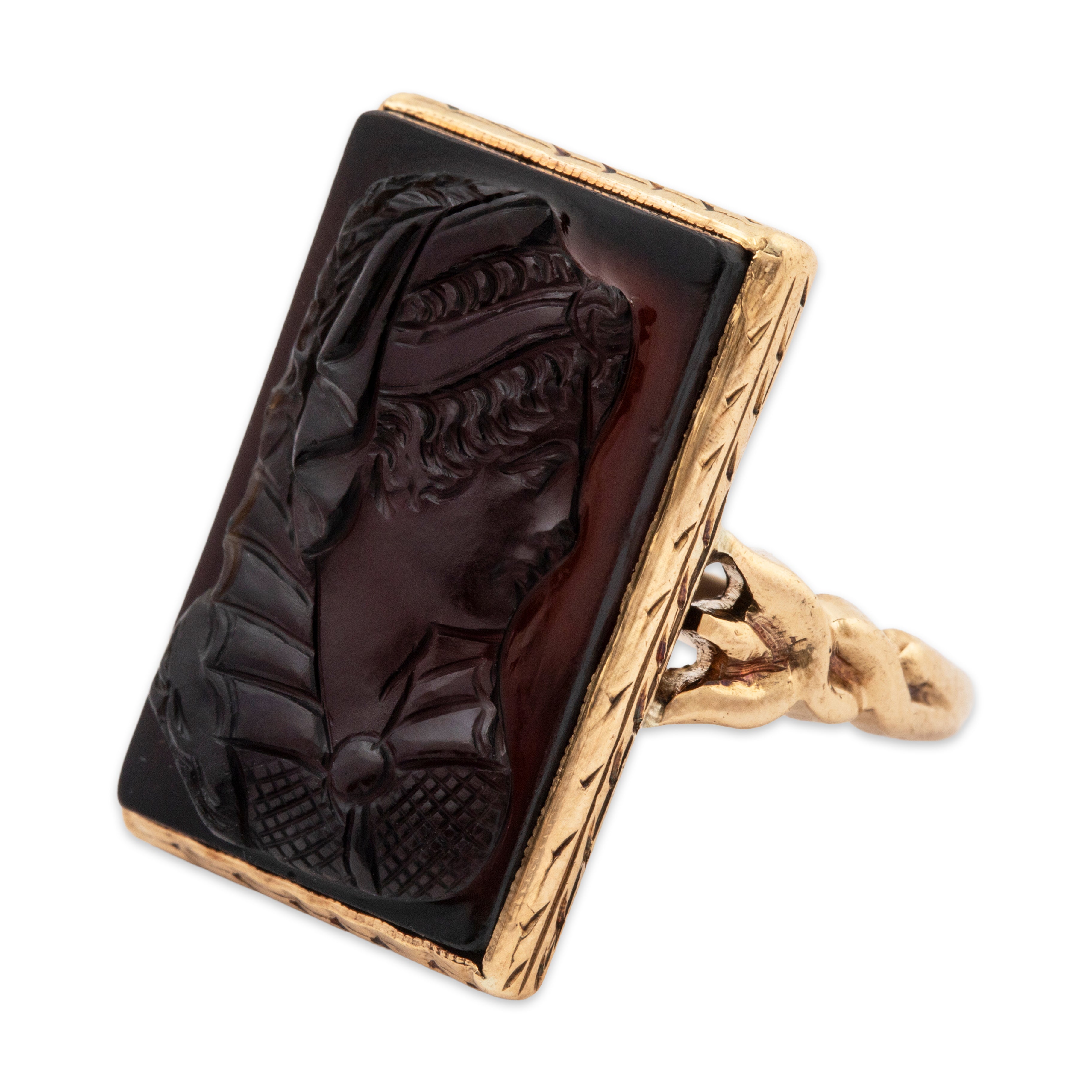 Antique 14k Yellow Gold 4.87ct Onyx Elegant Lady in Relief Signet Ring 3.50、mySite、hinf8tx79