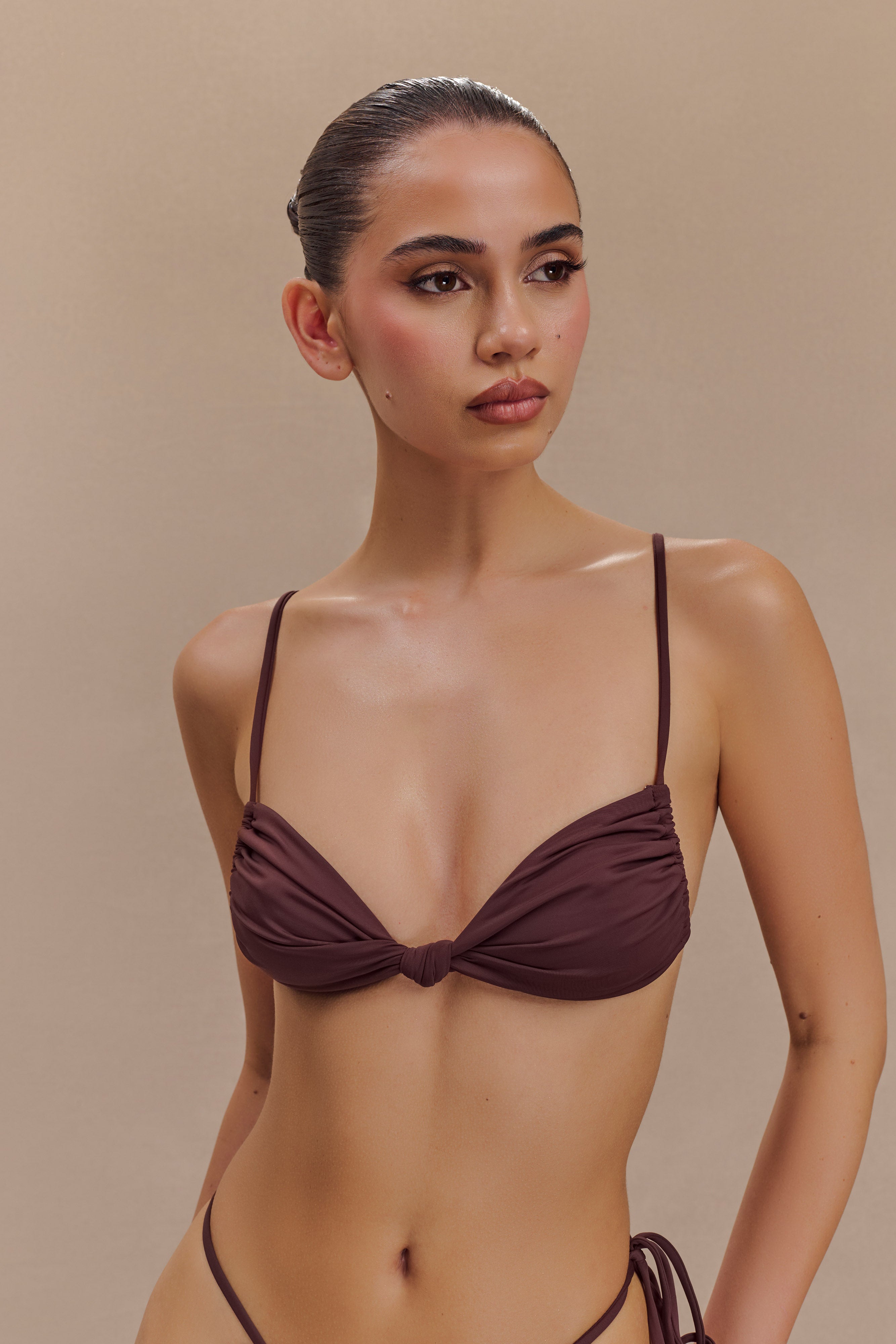 Rosmunda Ruched Bikini Top - Chocolate、mySite、solidvoid