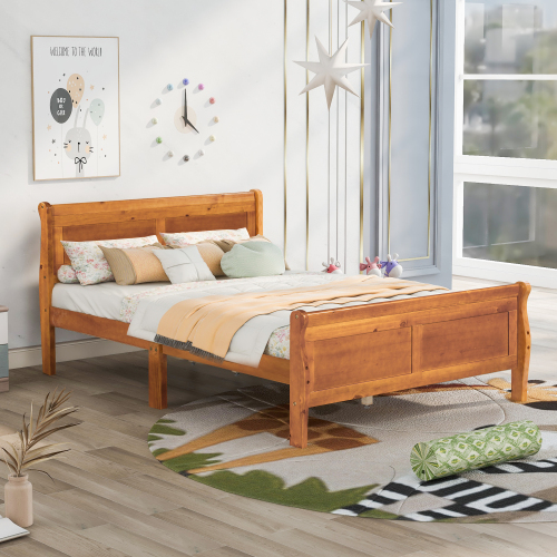 Wood Platform Bed Twin Bed Frame Mattress Foundation Sleigh Bed with Headboard/Footboard/Wood Slat Support、、casual