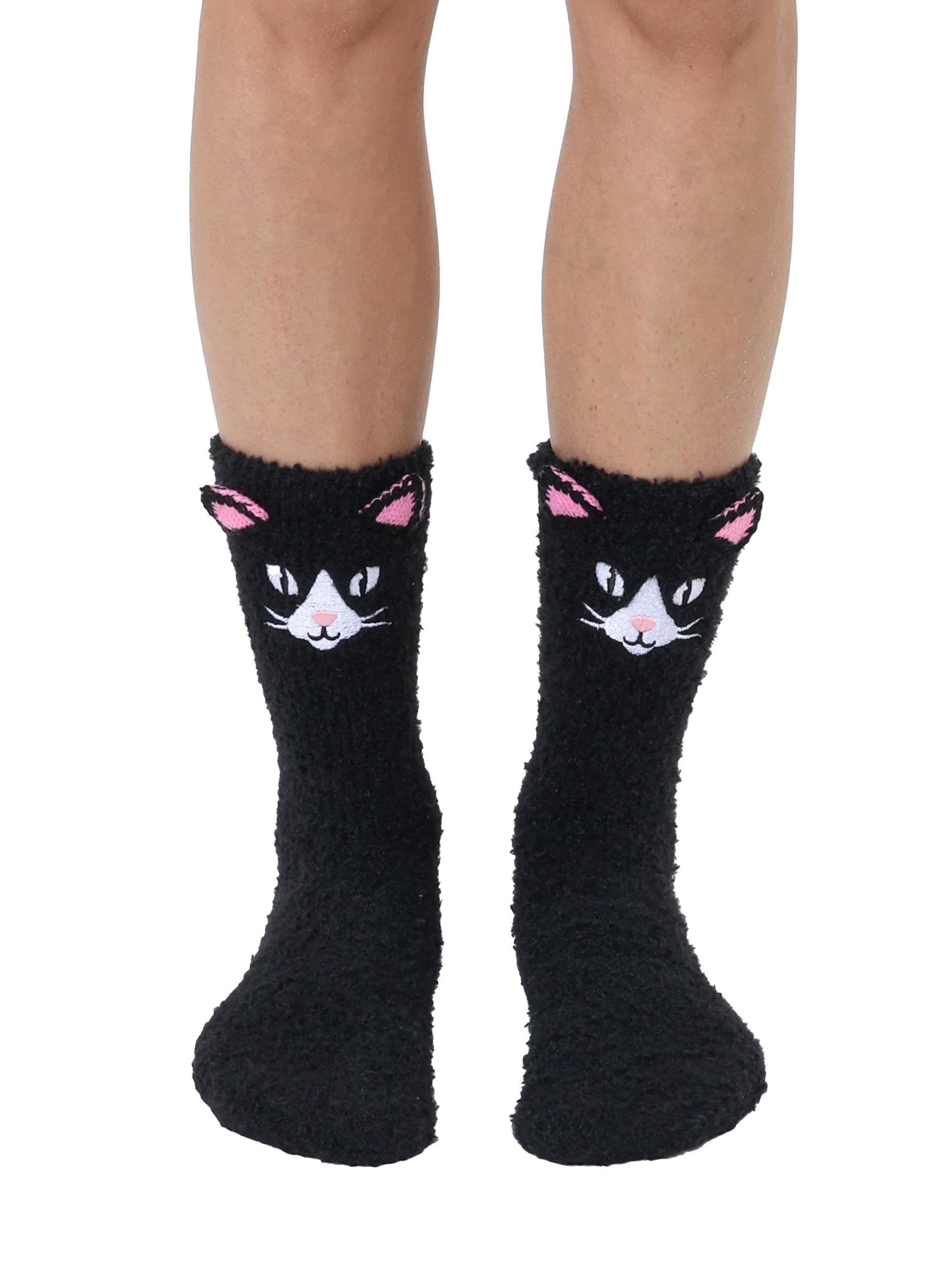 Fuzzy Black Cat Crew Socks、mySite、g9winljtr