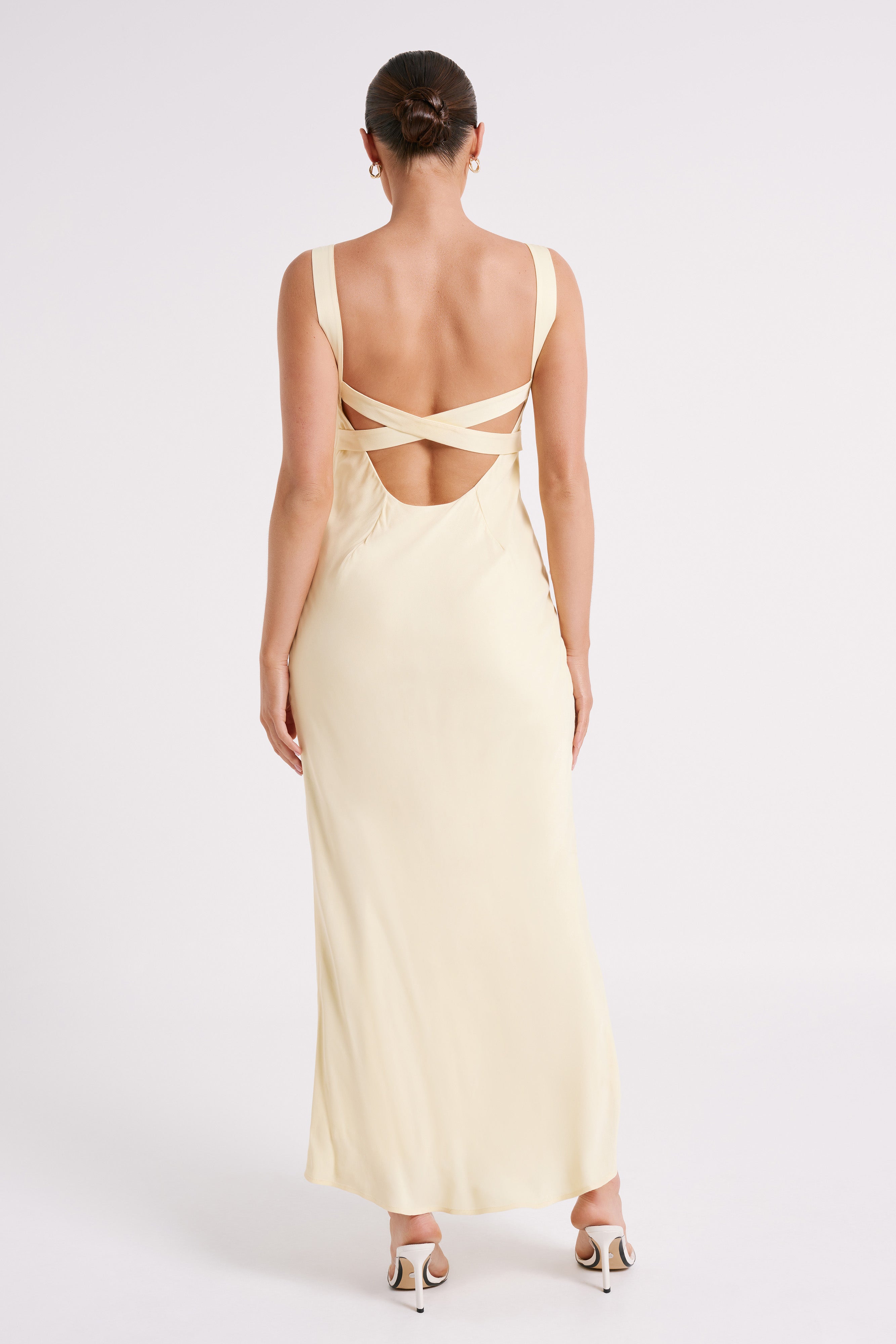 Ensley Satin Maxi Dress - Light Yellow、mySite、solidvoid