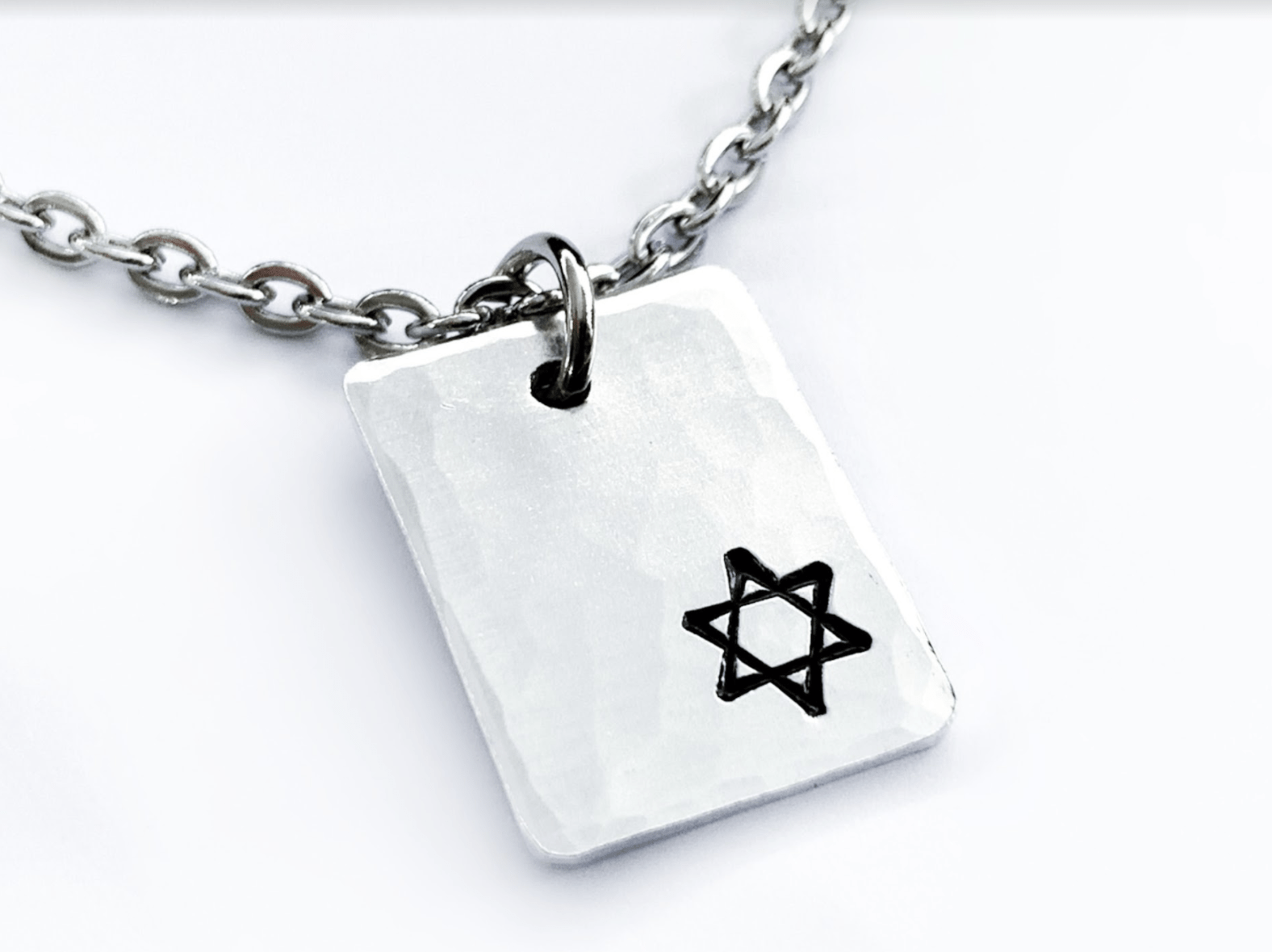 Small Star of David Hammered Rectangle Necklace - Aluminum、mySite、topwebapps