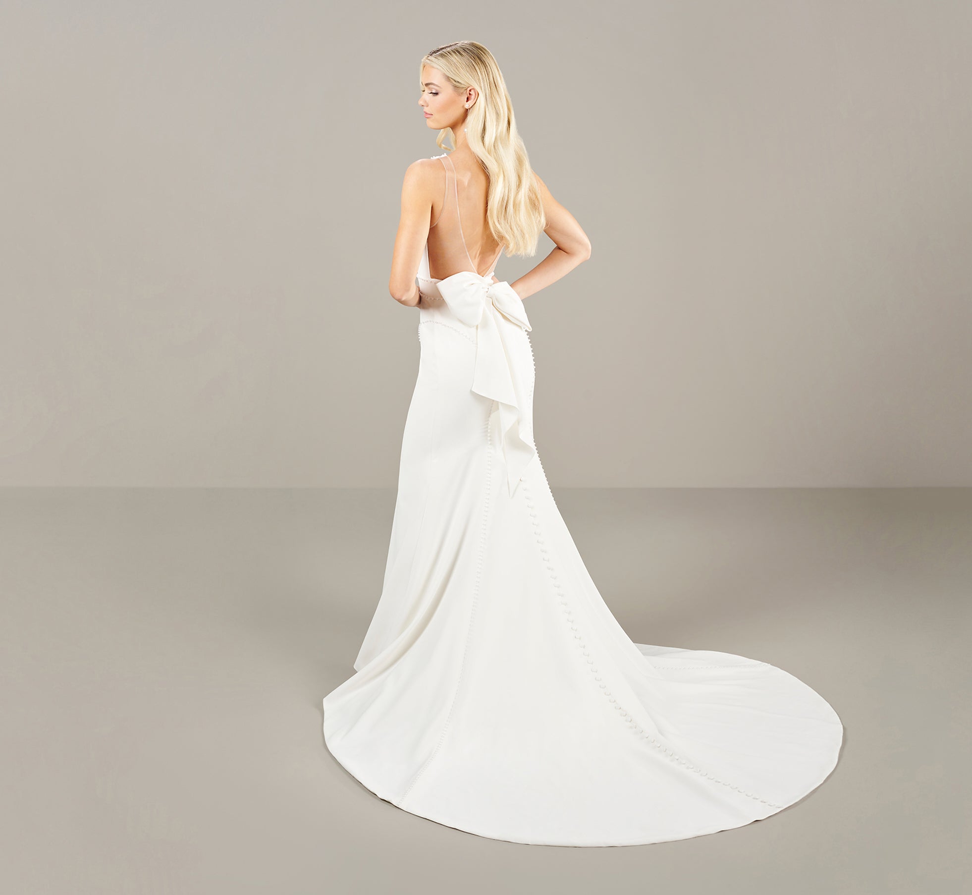 Stretch Crepe Wedding Dress With Pearl Trim In Ivory、mySite、solidvoid