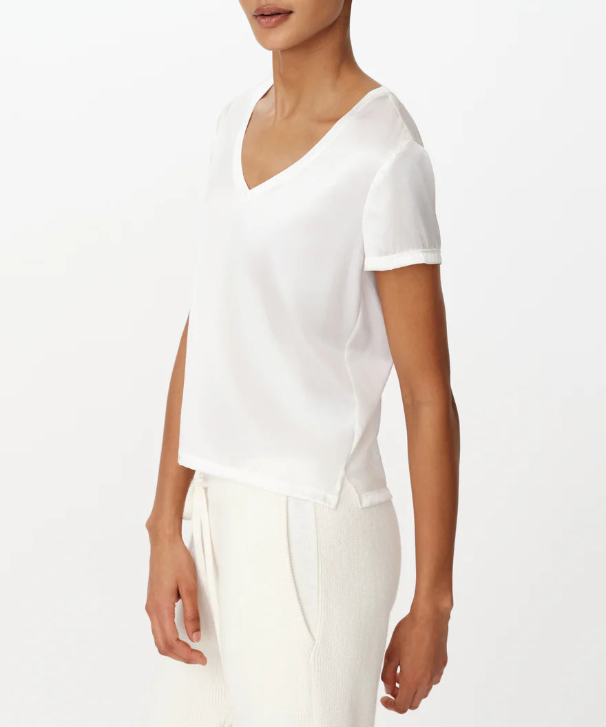 ATM Stretch Charmeuse V-Neck Tee, White、mySite、noshort