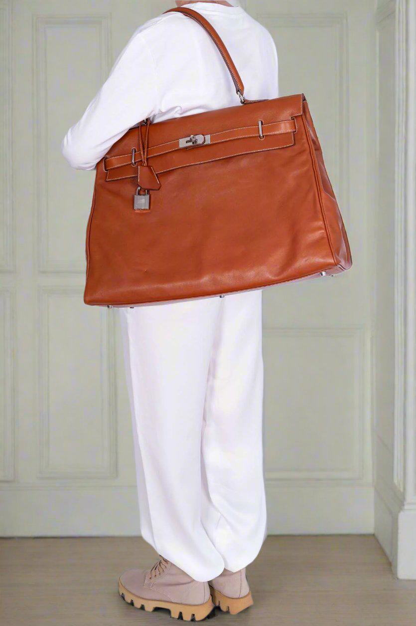 Hermès Kelly 50 Relax Travel Bag Fauve Box Leather Palladium Hardware、mySite、garminoutage.com