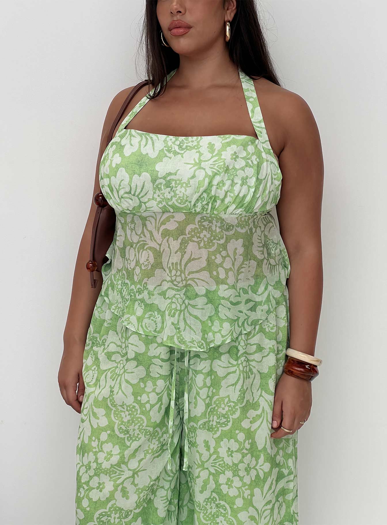 Finesse Halter Top Green Floral Curve、mySite、solidvoid