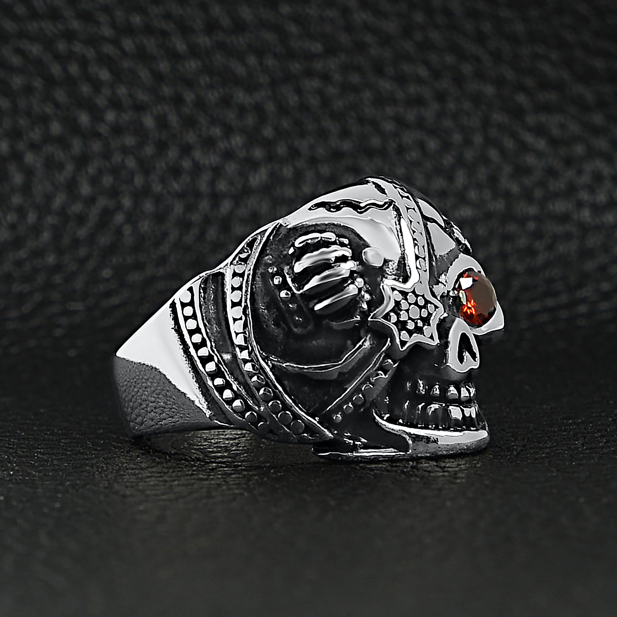 Stainless Steel Skull With Red CZ Eye and Eyepatch Ring / SCR2001、mySite、dreamappss
