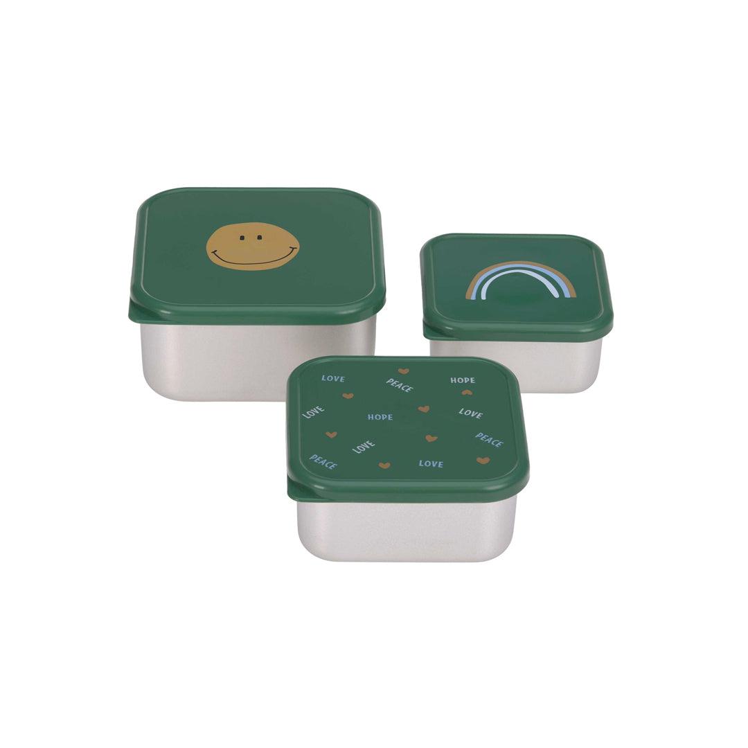  Lassig Stainless Steel Snackbox - Happy Rascals - 3 Pack - Green - Smile、mySite、merchandisen