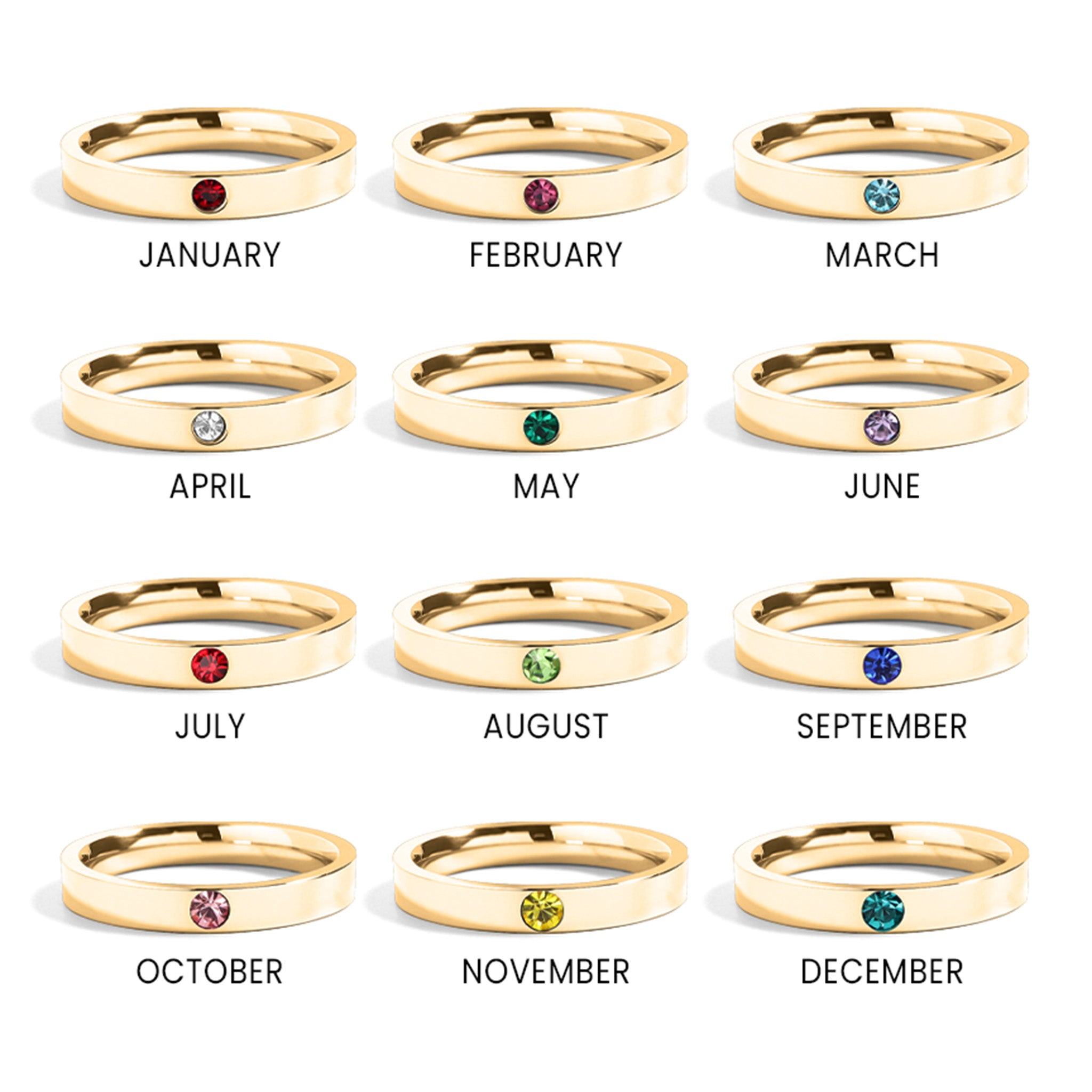18K Gold PVD Stainless Steel Birthstone Engravable Stacking Ring / ZRJ1004、mySite、dreamappss