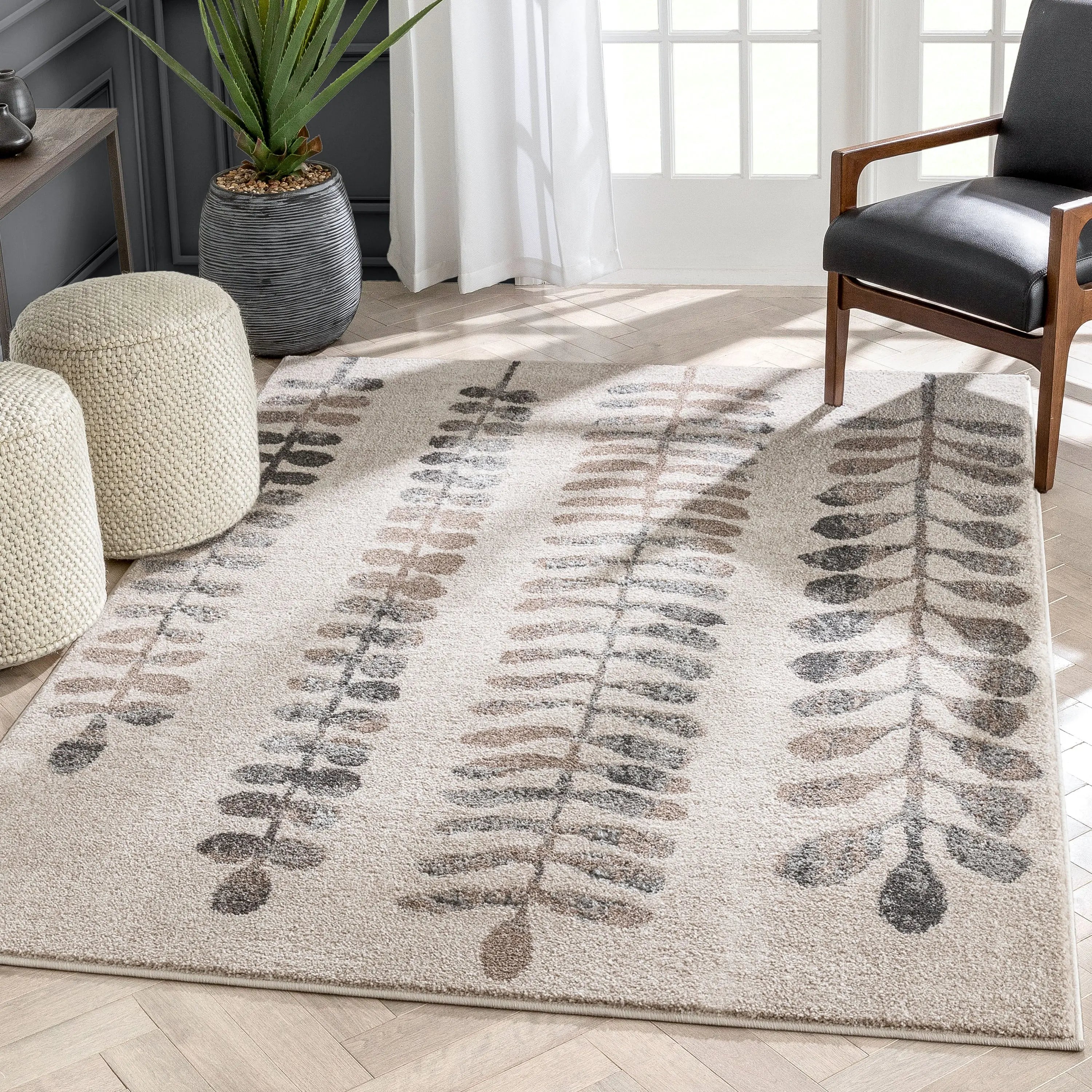 Myra Abstract Leaf Pattern Ivory Vintage Rug、mySite、gigharbornorthrealestate