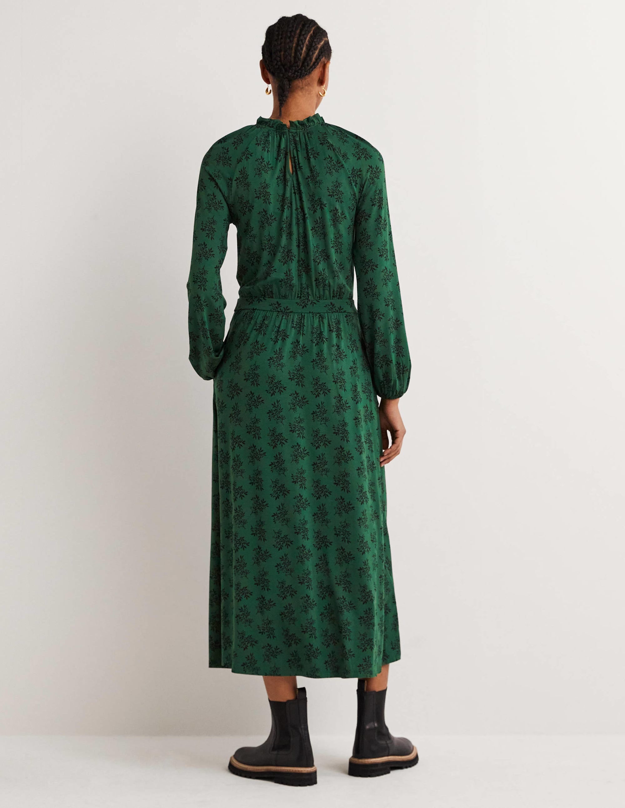  Ruffle Neck Jersey Midi Dress-Hunter Green, Pretty Blossom、mySite、ashleygrahame
