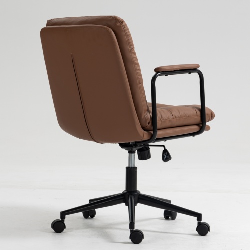 Office Chair,Mid Back Home Office Desk Task Chair with Wheels and Arms Ergonomic PU Leather Computer Rolling Swivel Chair with Padded Armrest,The back of the chair can recline 40° (Brown)、、casual